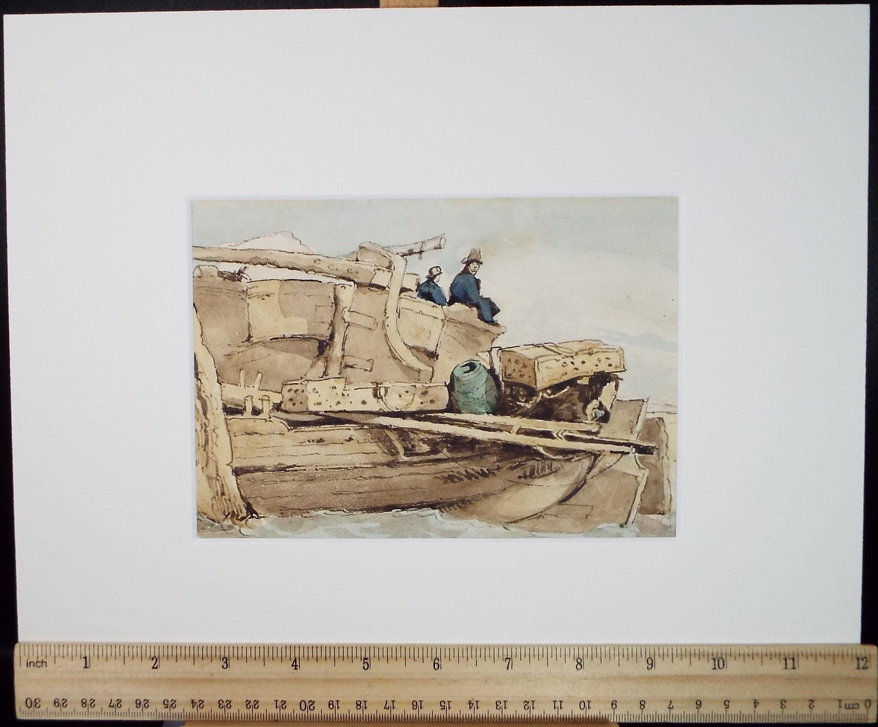 Original Watercolour on paper, 'Barges at St Petersburg', John Crampton (1805-1886), circa 1830's