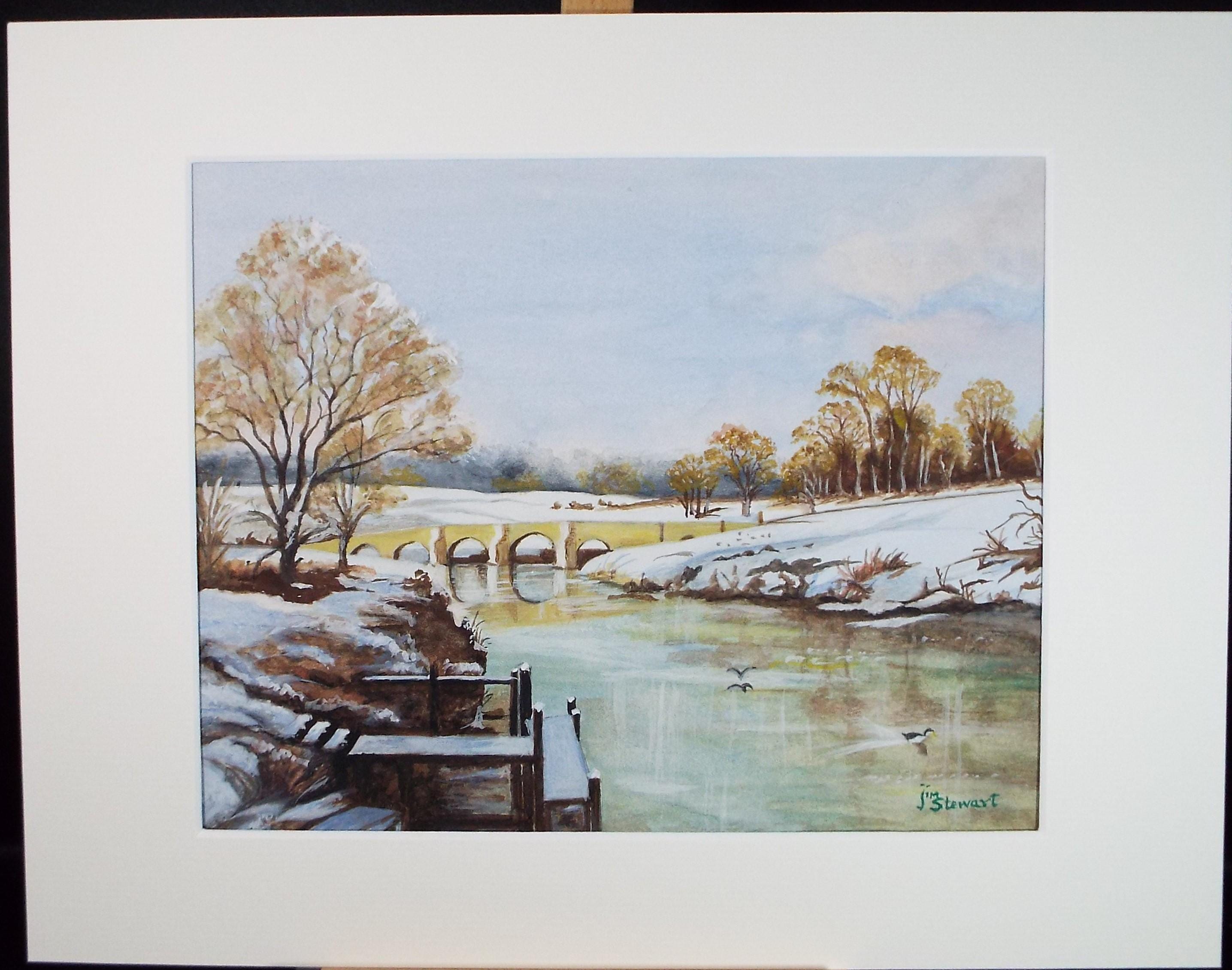 Original Watercolour, 'Lake in Winter', c1980, Jim Stewart