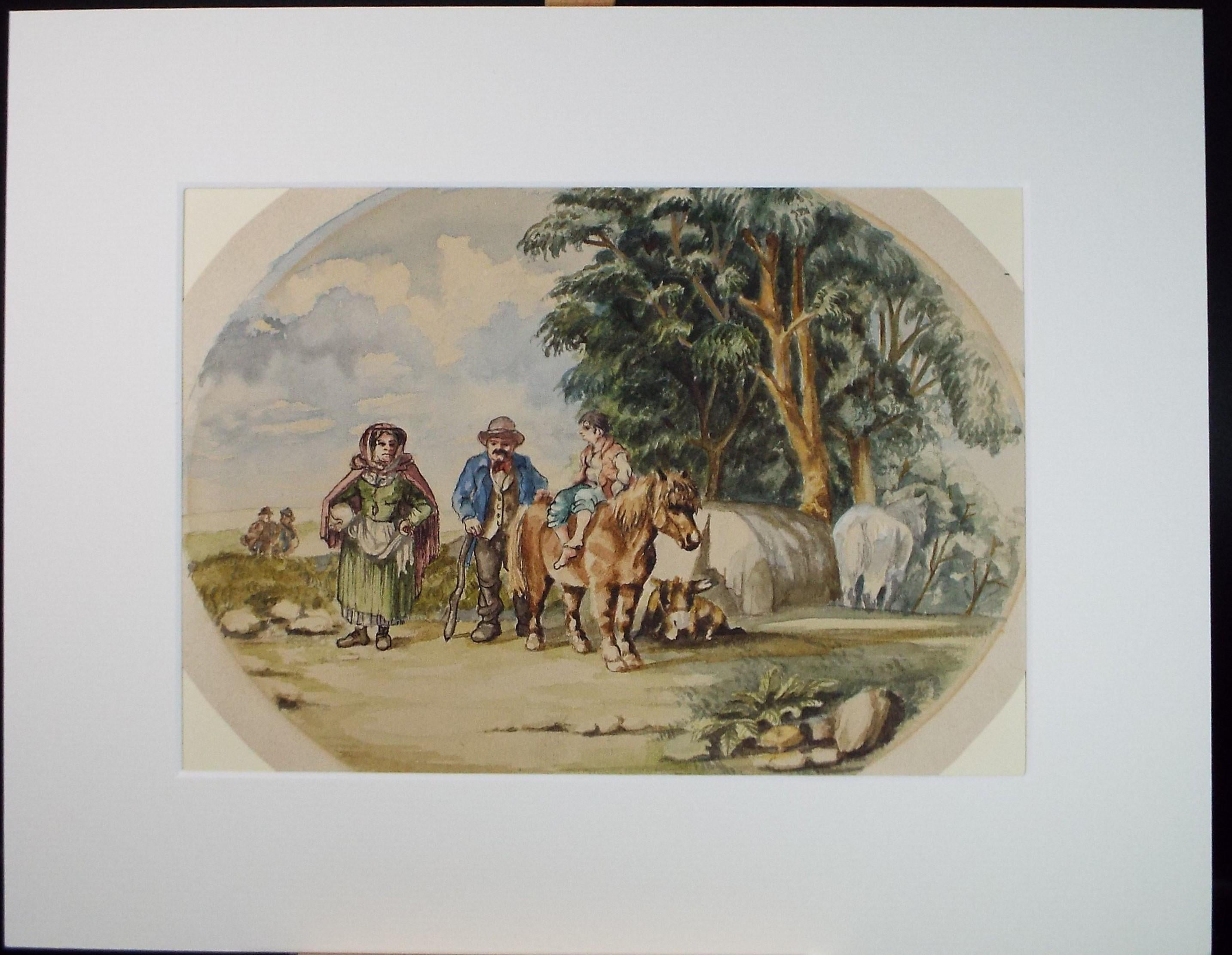 Original Watercolour,' Travellers with Ponies', Late 19th Century, Unknown artist