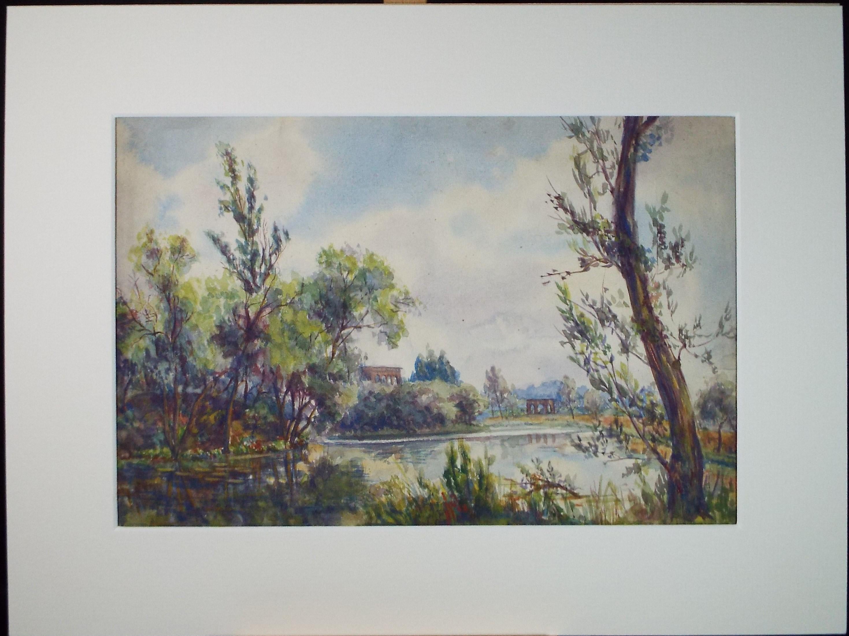 Original Watercolour 'River Landscape', Artist unknown, circa 1900