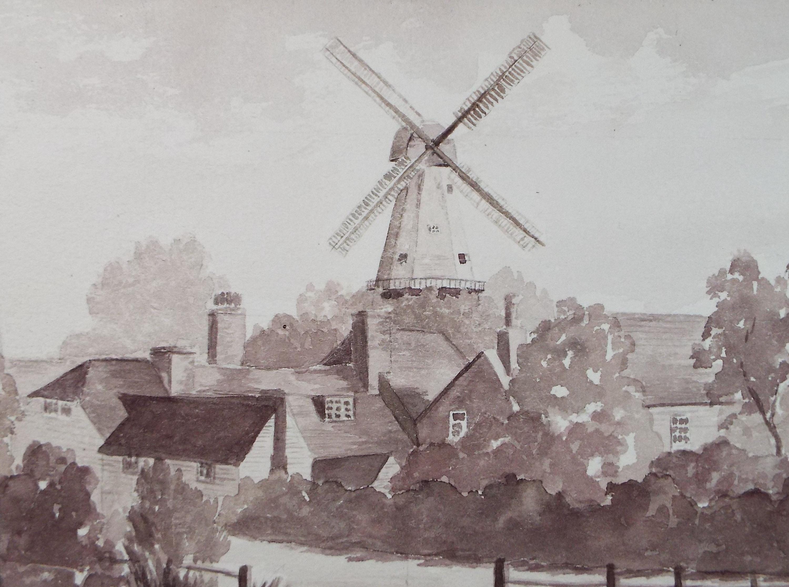 Original Watercolour Drawing, 'Windmill at Cranbrook', Dated 1975, M Saliba