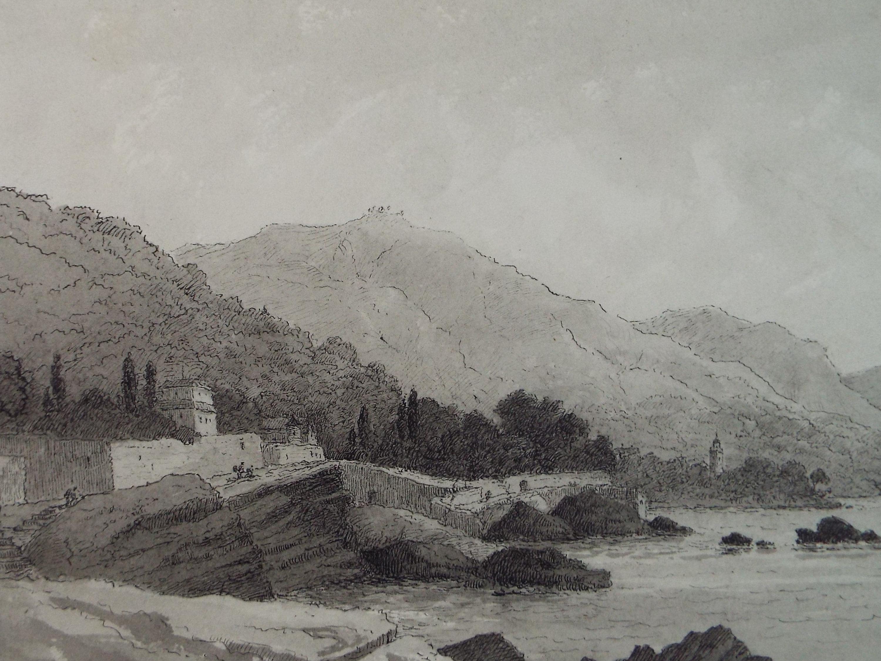 Original Watercolour & ink, ' Nervi, Italy', Dated 1788, Artist Unknown