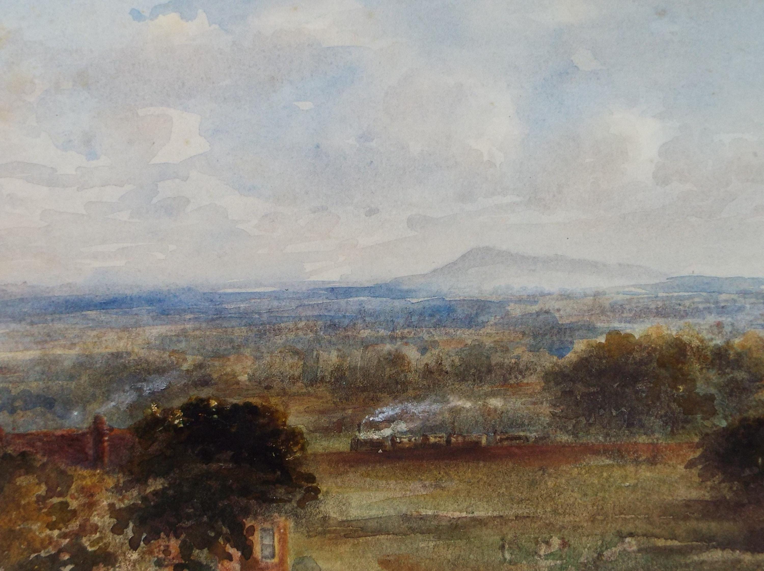 Original Watercolour, 'Landscape with Steam Train' , Artist Unknown, Circa 1860's