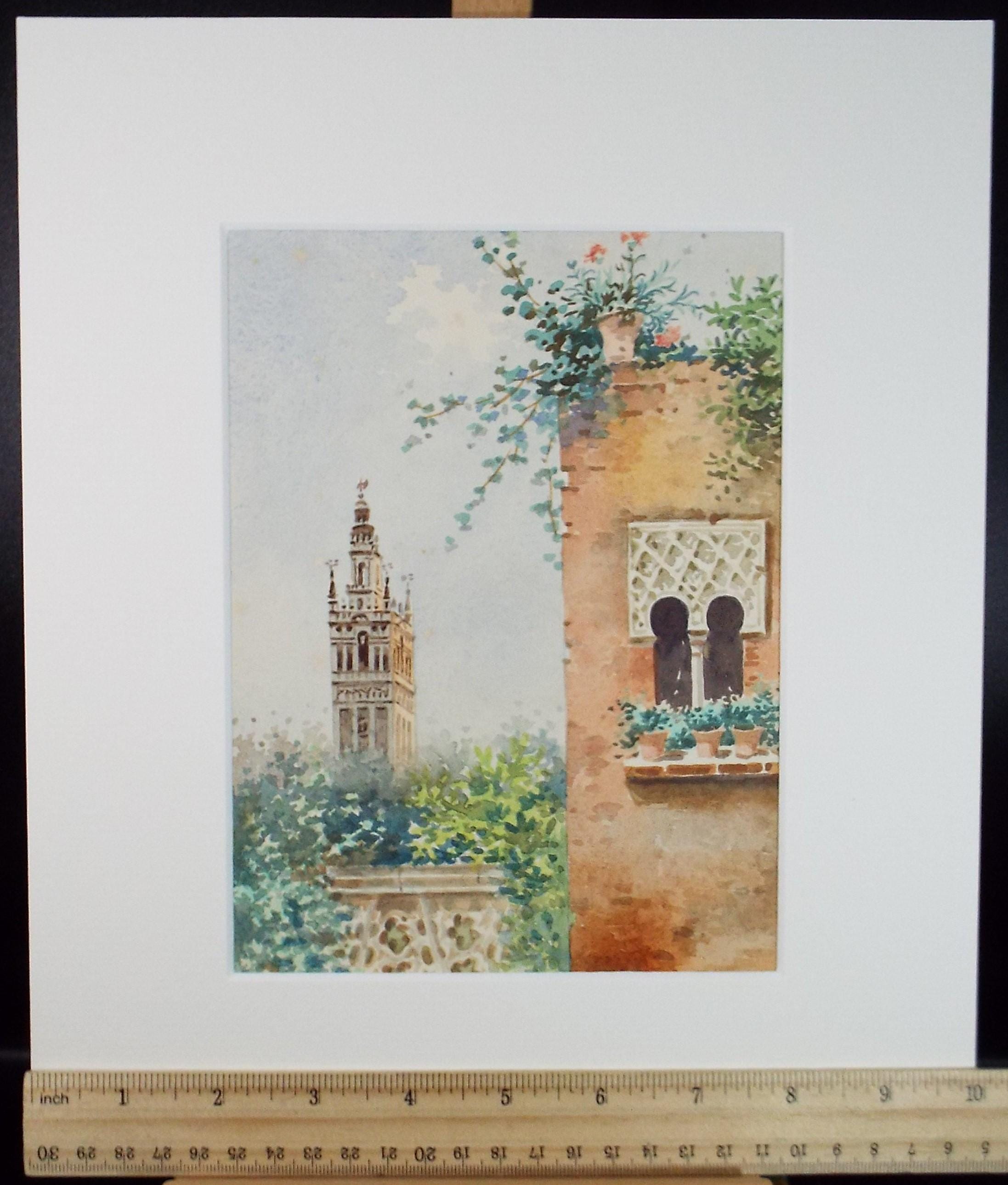 Original Watercolour, 'View of Seville', circa 1950's, Artist unknown