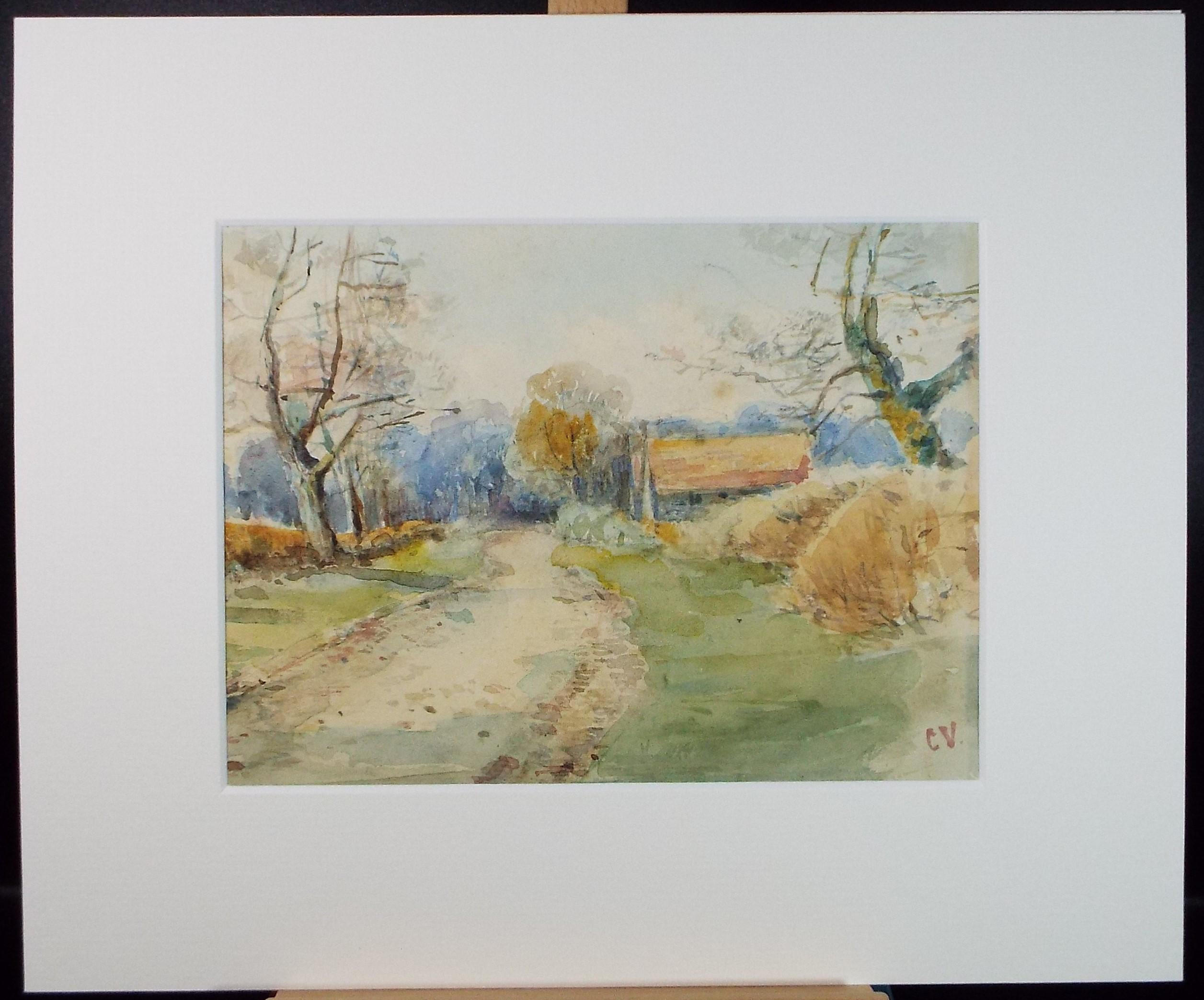 Original Watercolour, 'A Country Track', Circa 1880's, Initialled C.V.