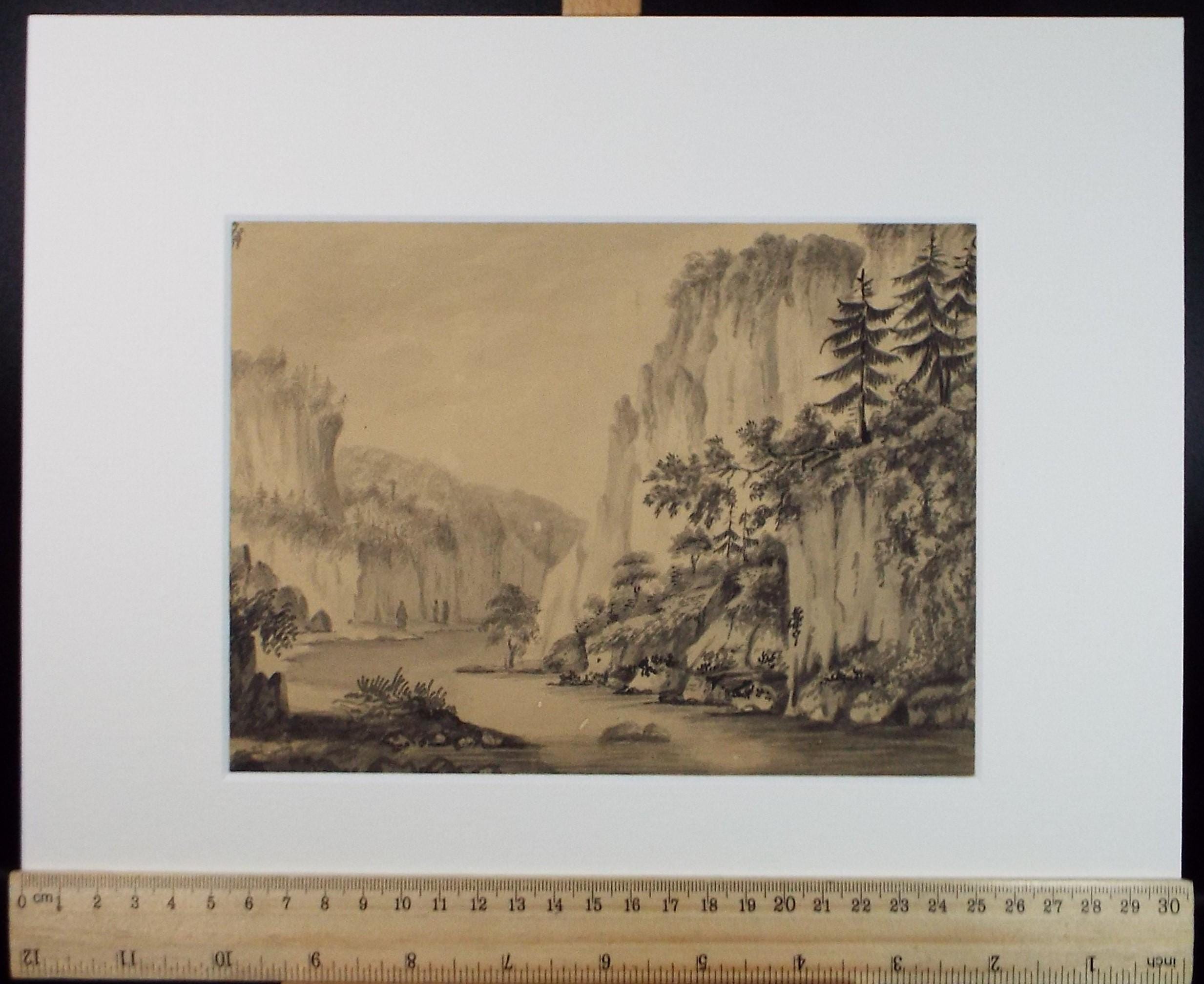 Original Watercolour, 'Valley Gorge with Figures', Dated 1810, Unknown artist