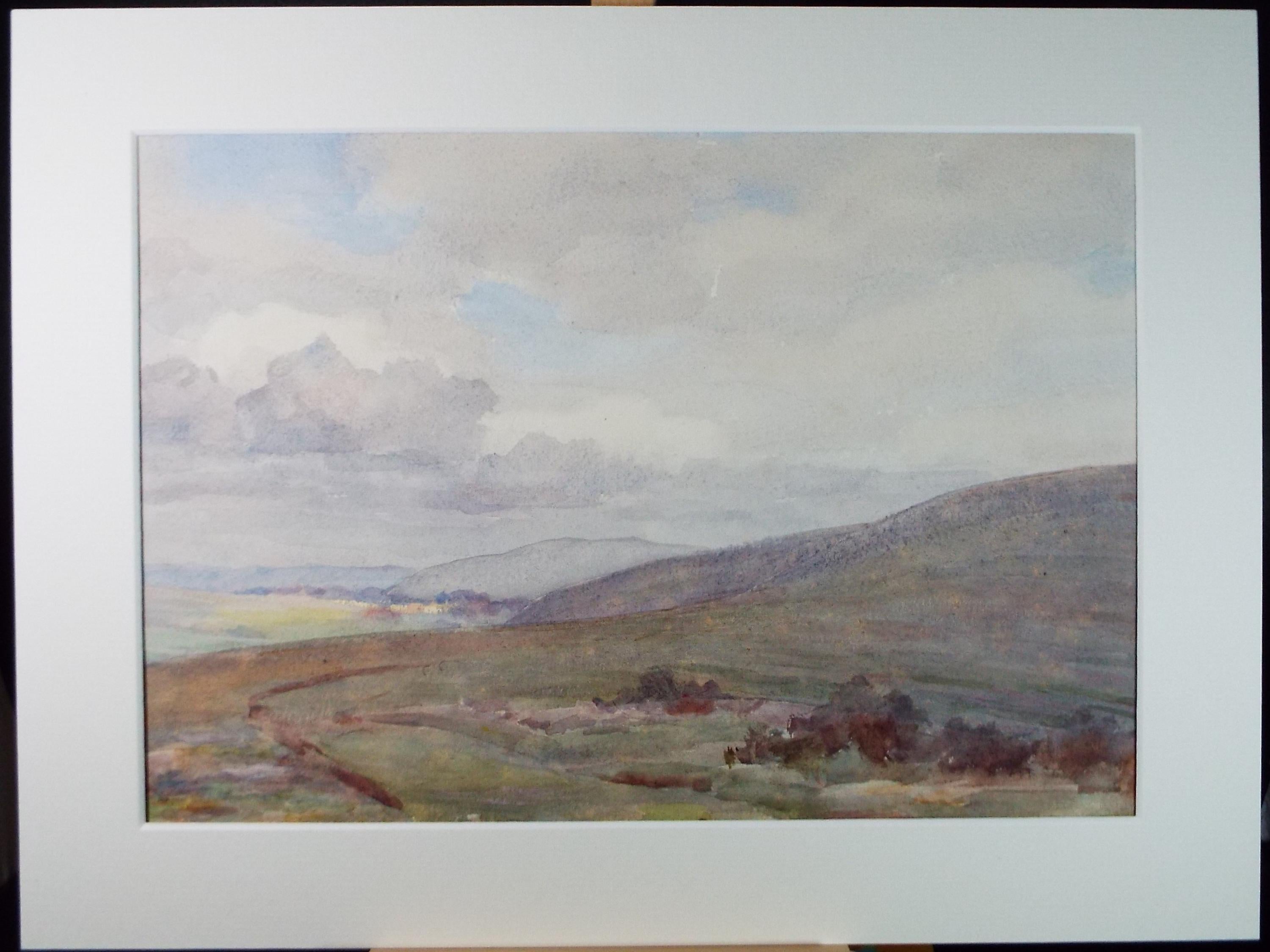 Original Watercolour, 'Hilly Moorland', Artist Unknown, circa 1920's