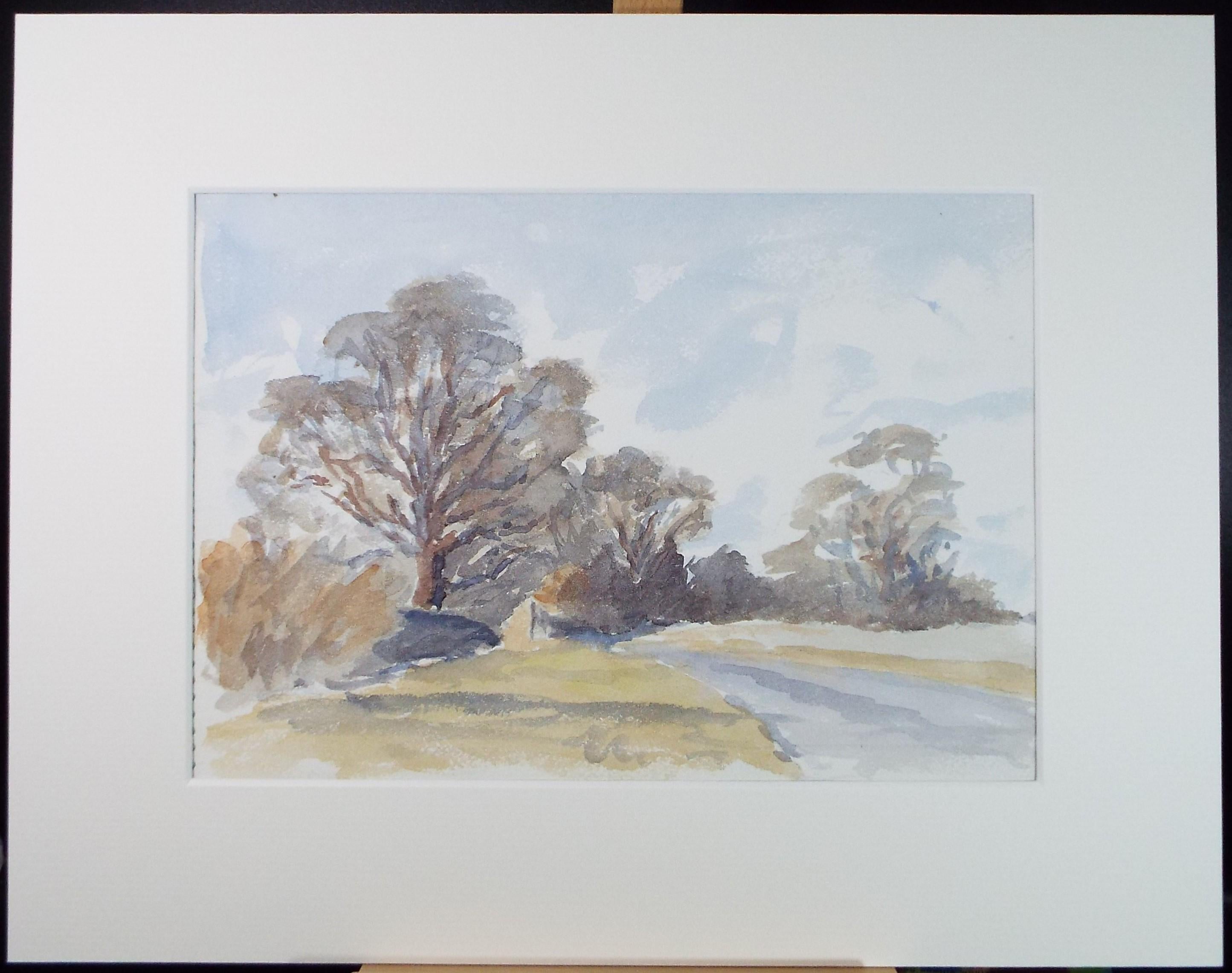 Original Watercolour, 'Autumn Landscape - Cotswold Lane', Circa 1960's, Artist Unknown