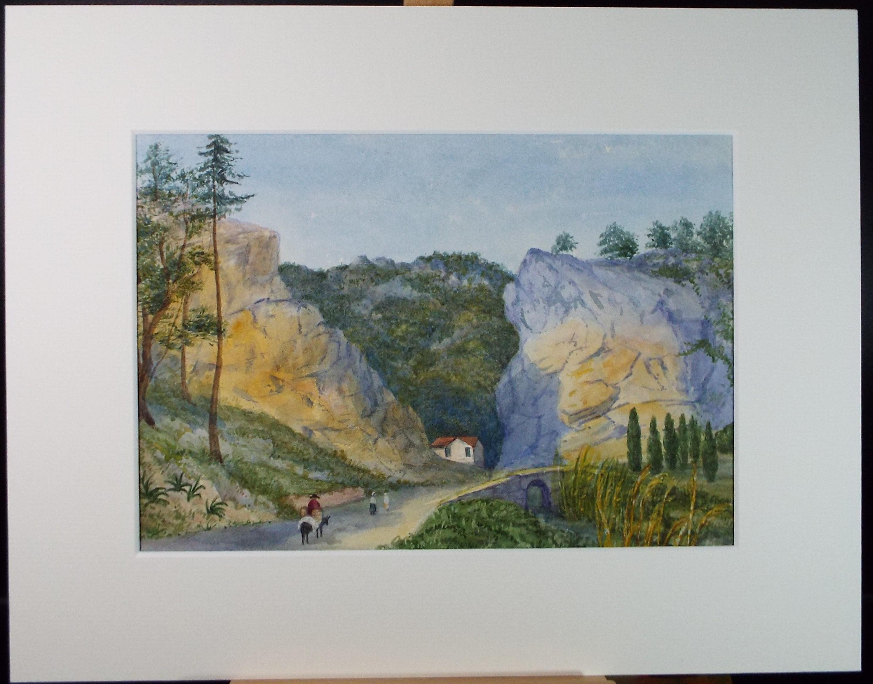 Original Watercolour, 'Figures in a French Landscape', circa 1860's, Artist Unknown