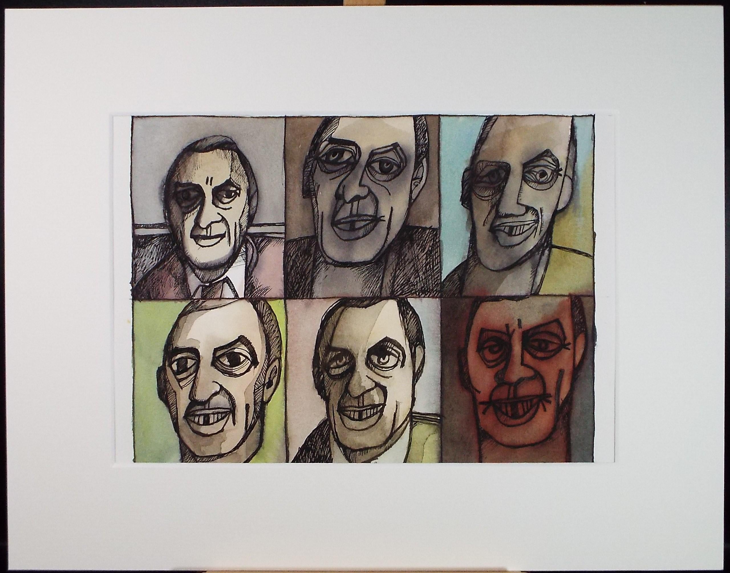 Original Watercolour, 'Self Portraits', Colin Fifield (1940-2022), circa 1980's