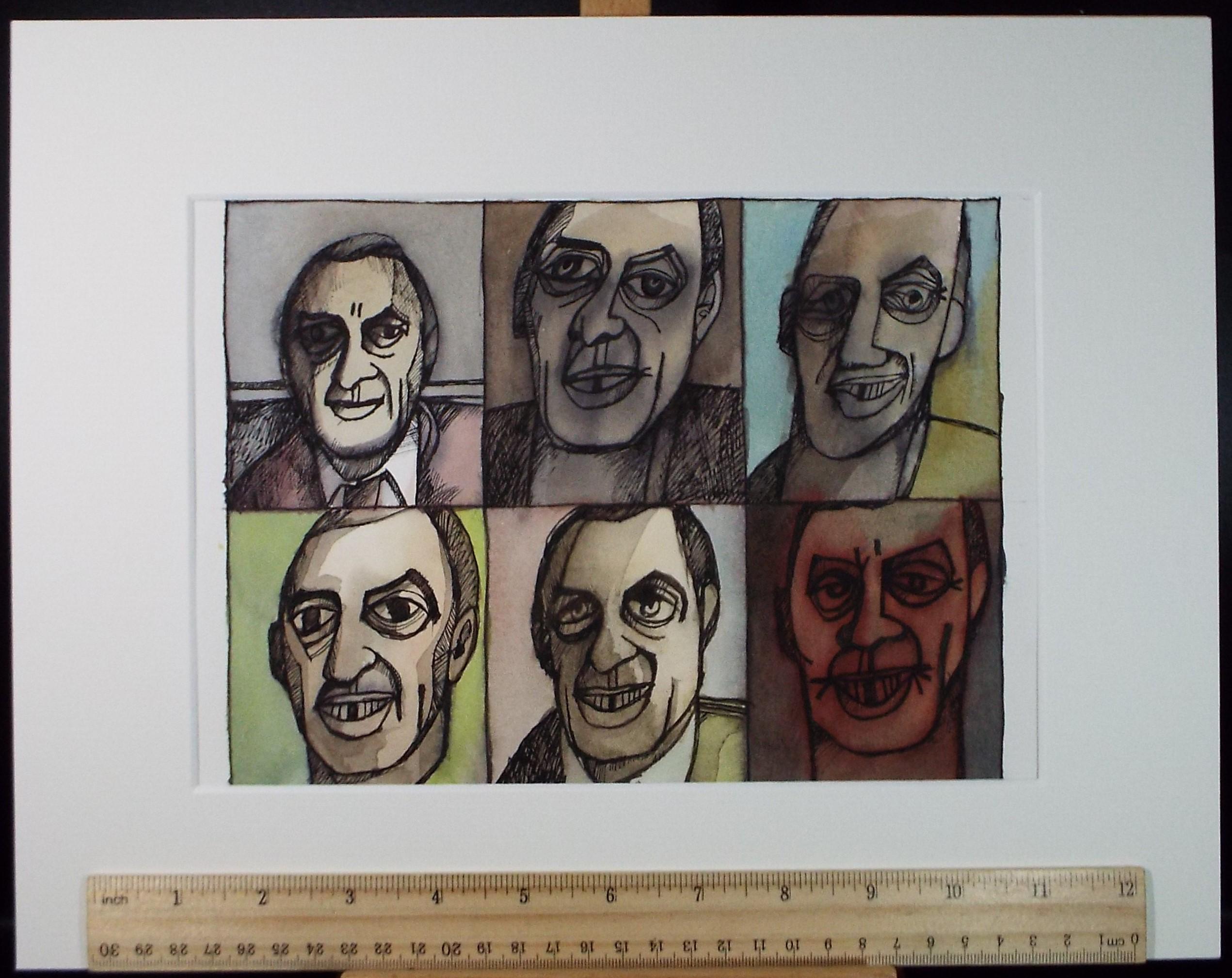 Original Watercolour, 'Self Portraits', Colin Fifield (1940-2022), circa 1980's