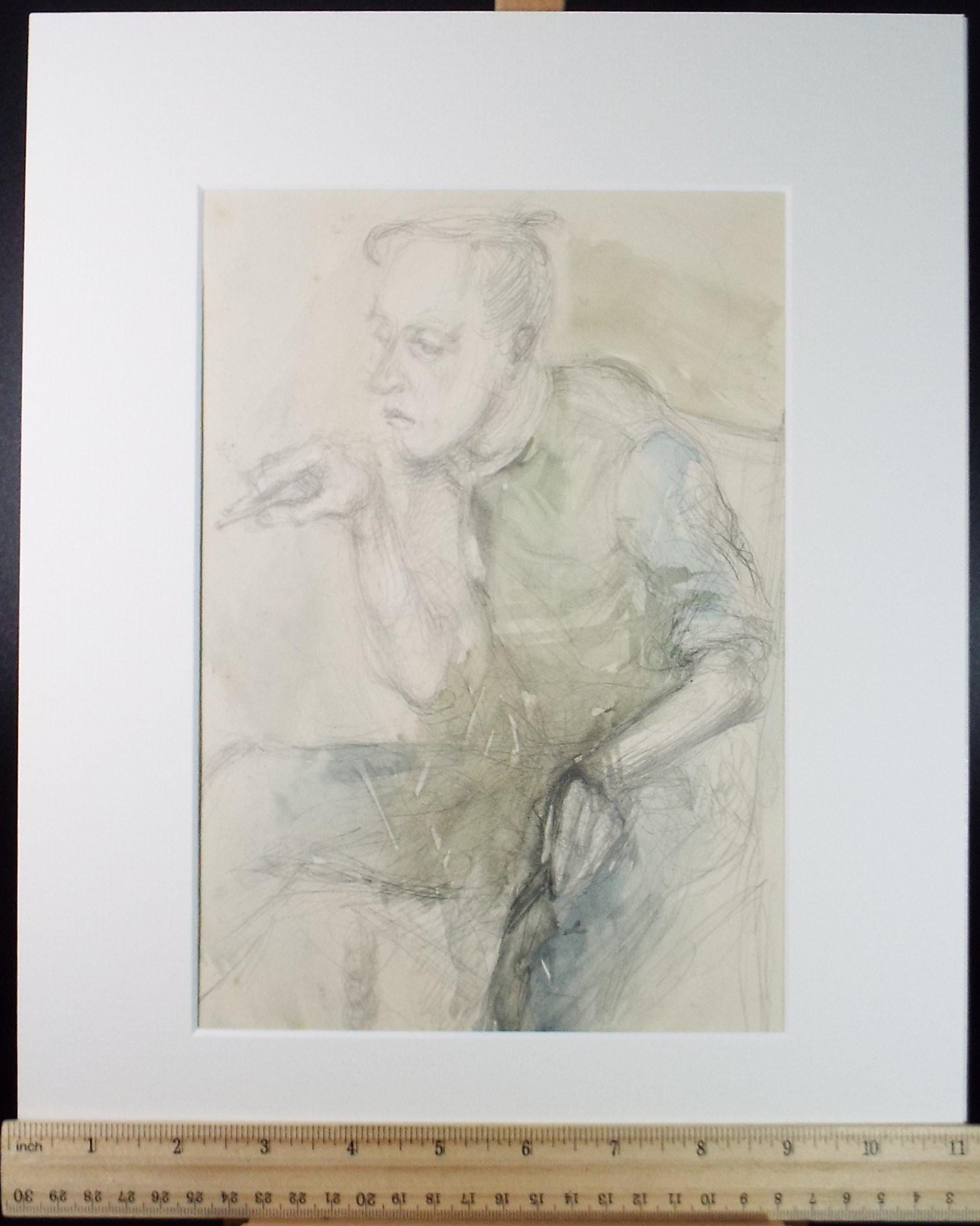 Original Watercolour & Pencil, 'Seated Male Figure',c1950's, Artist Unknown