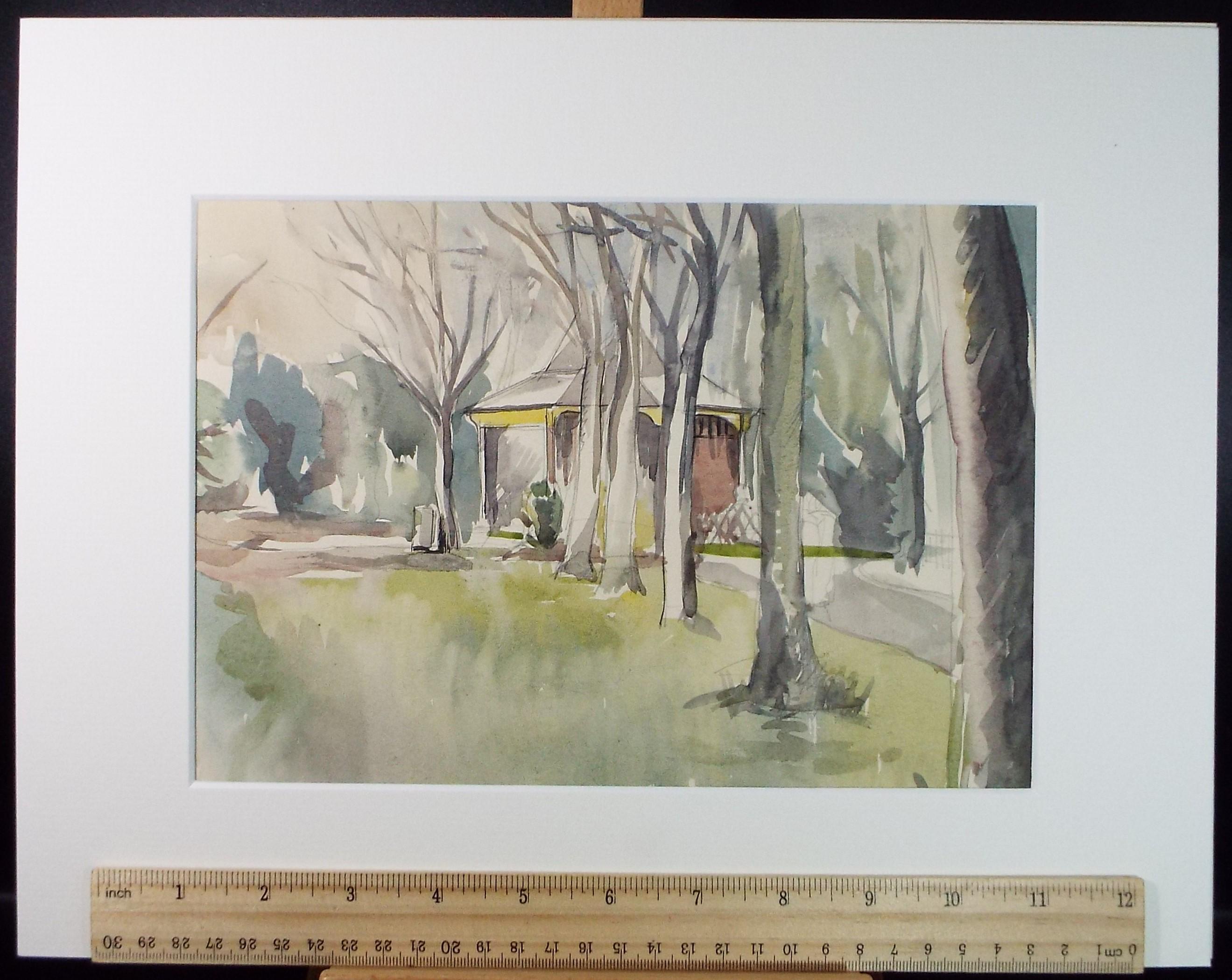 Original Watercolour, 'Bandstand in the Park', Artist Unknown, circa 1950's