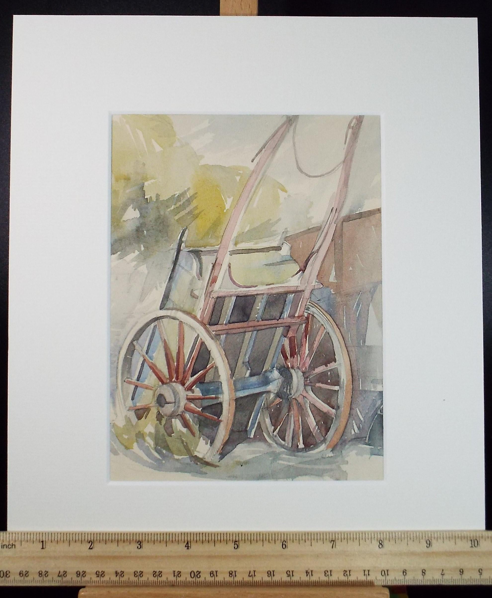 Original Watercolour, 'Upturned Cart', Circa 1950's, Artist Unknown, Circa 1950's