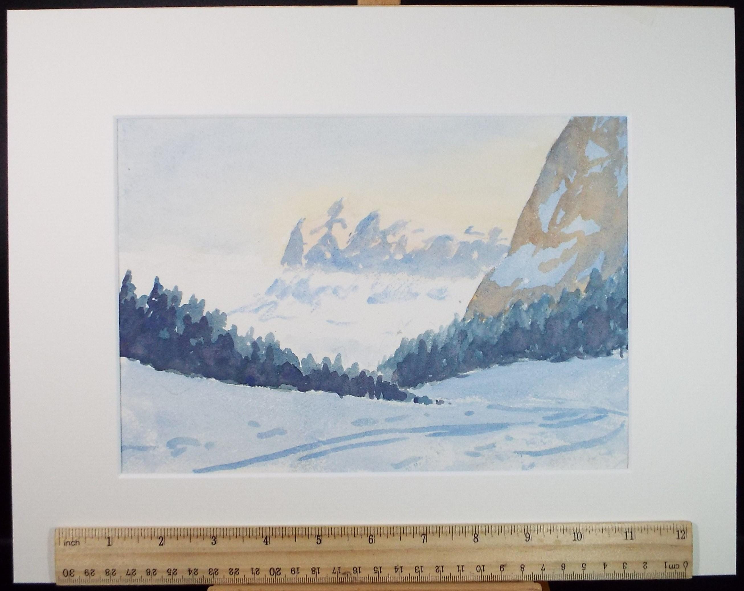 Original Watercolour, 'The Wetterhorn', Artist Unknown, circa 1950's