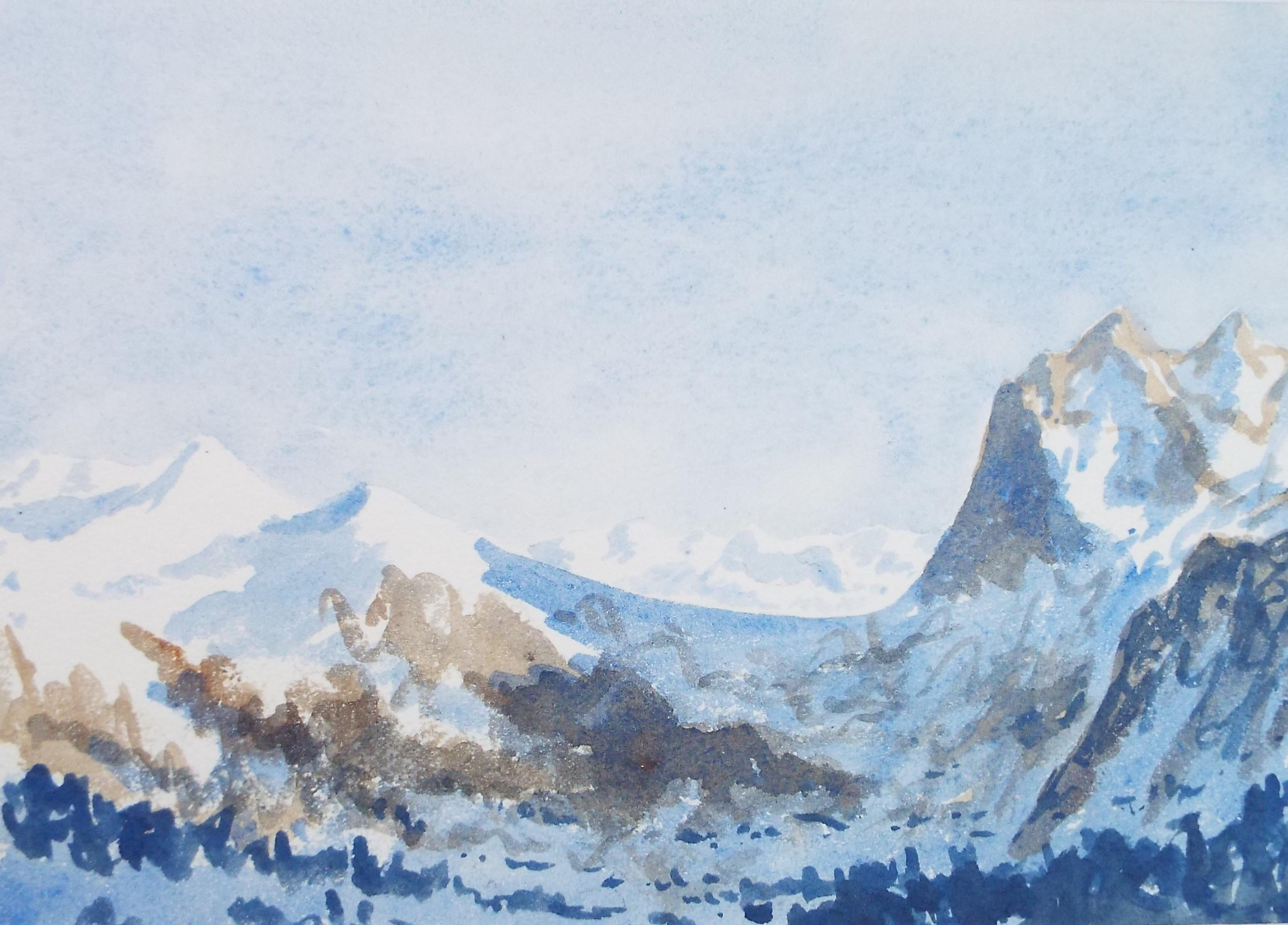 Original Watercolour, 'The Wetterhorn', Artist Unknown, circa 1950's