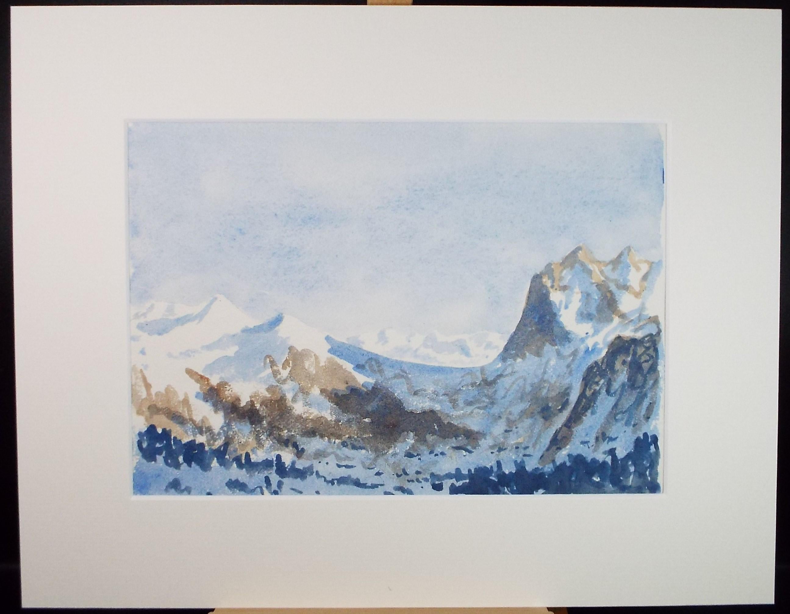 Original Watercolour, 'The Wetterhorn', Artist Unknown, circa 1950's