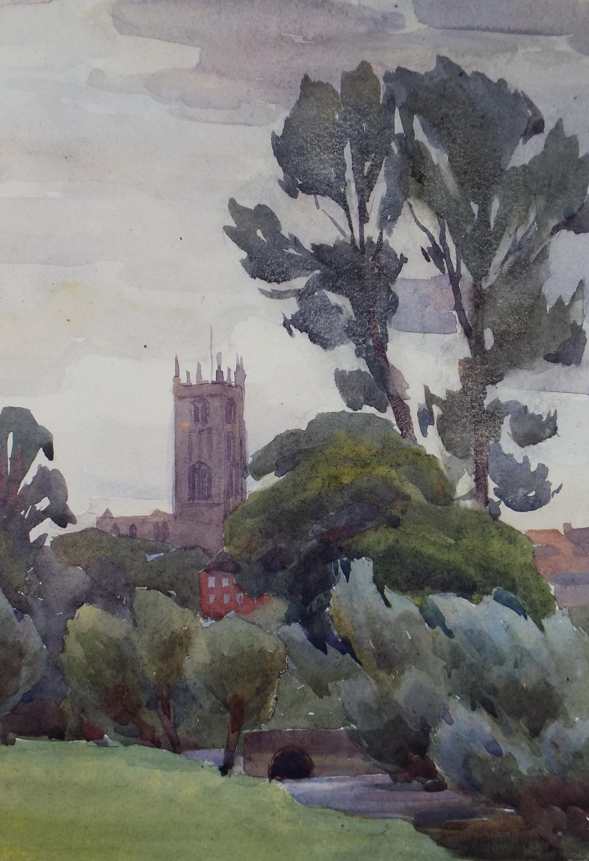 Original Watercolour, 'Church in a River Landscape', circa 1950's, Artist Unknown