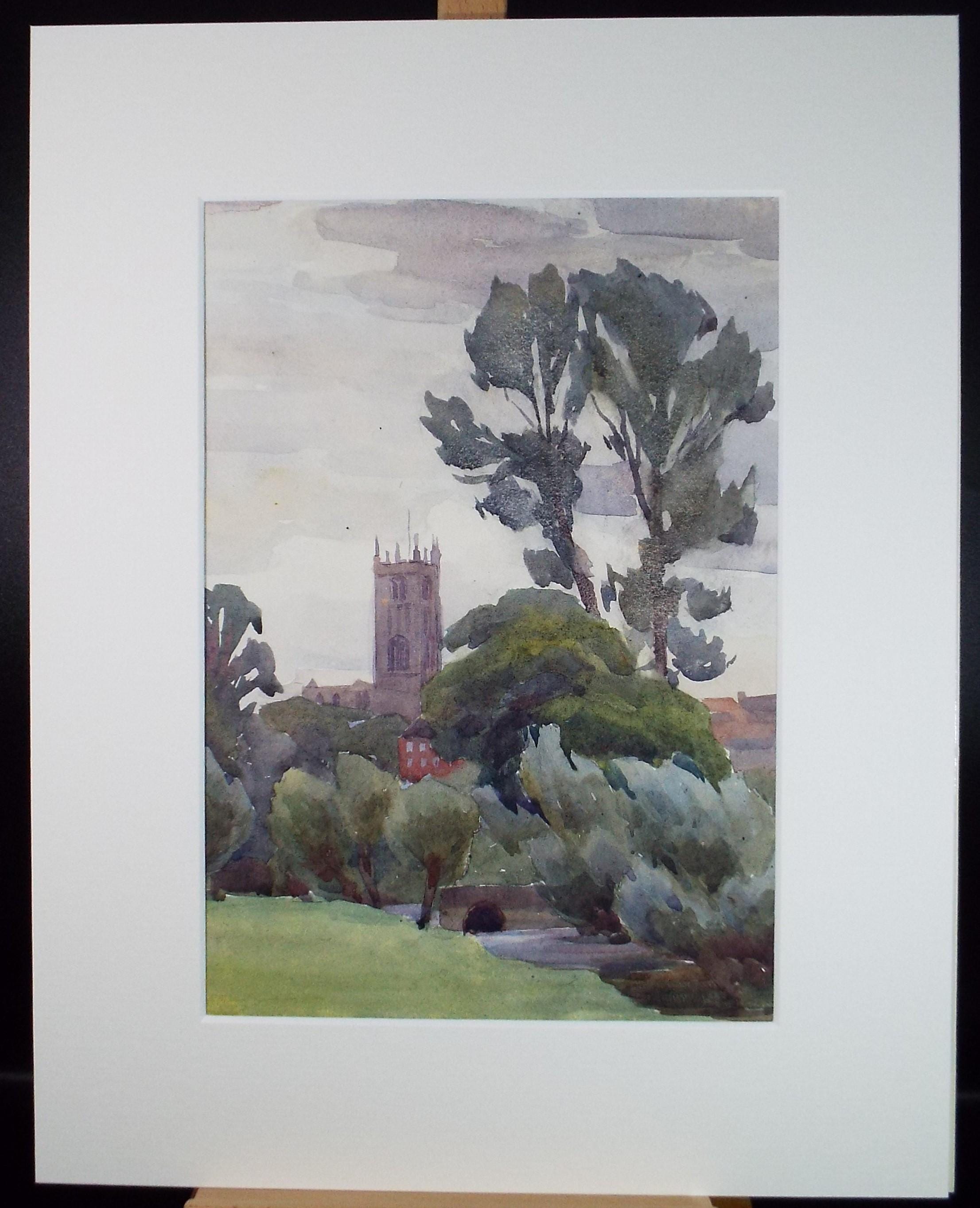 Original Watercolour, 'Church in a River Landscape', circa 1950's, Artist Unknown