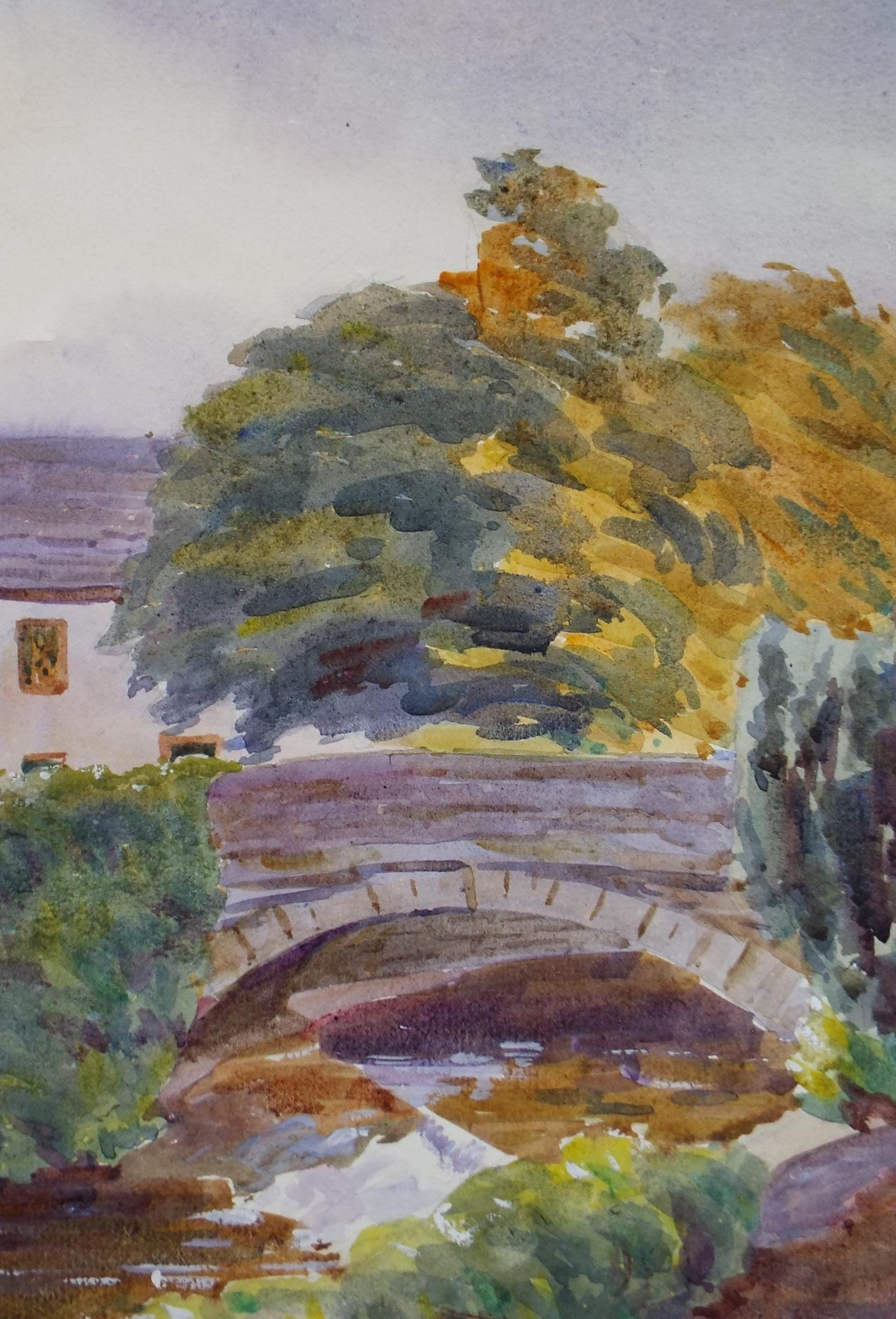 Original watercolour, 'stone Bridge', Circa 1920's, Artist Unknown