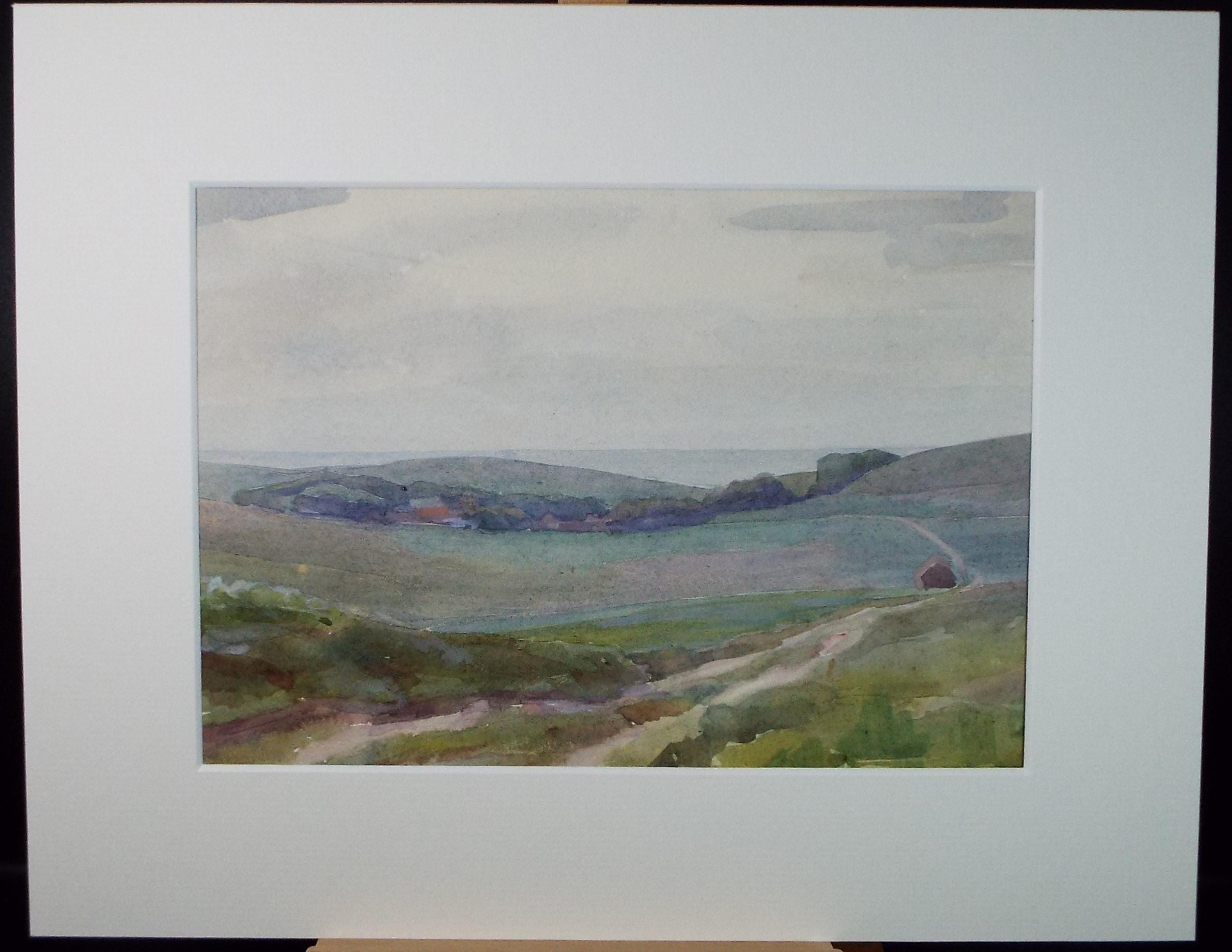 Original Watercolour, 'Green, Hilly Landscape', Artist Unknown, circa 1950's