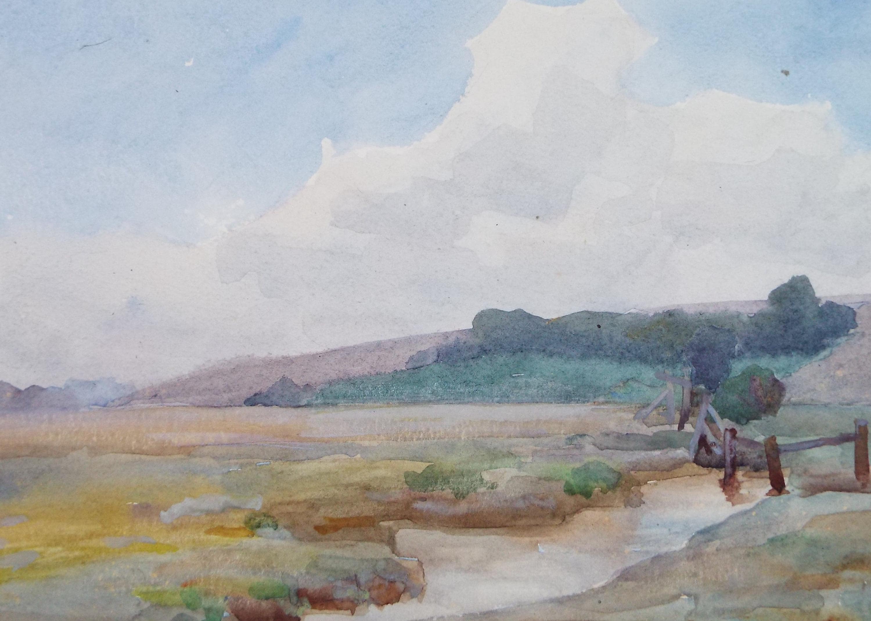 Original Watercolour, 'Stream through a green Landscape', Artist Unknown, circa 1950's