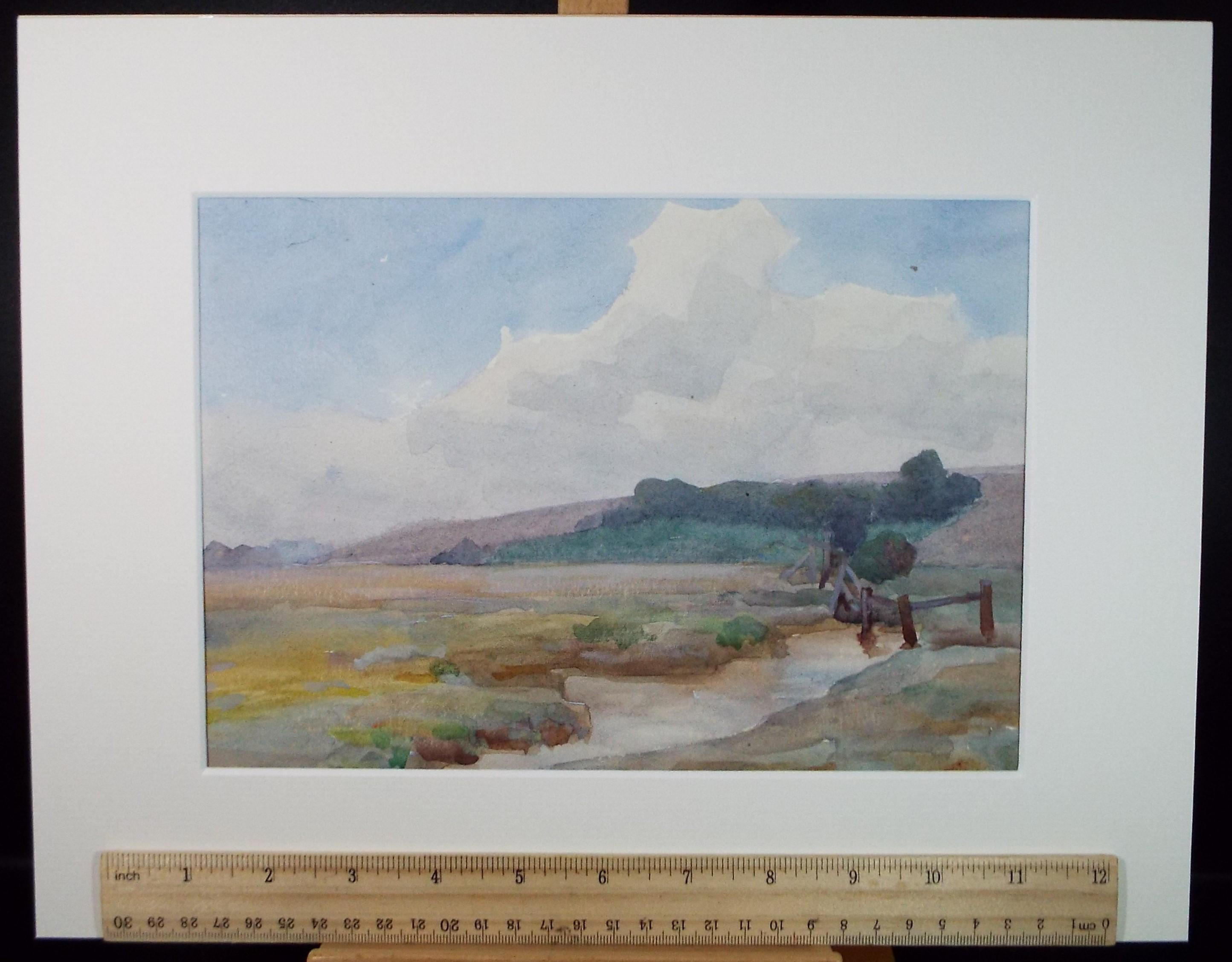 Original Watercolour, 'Stream through a green Landscape', Artist Unknown, circa 1950's