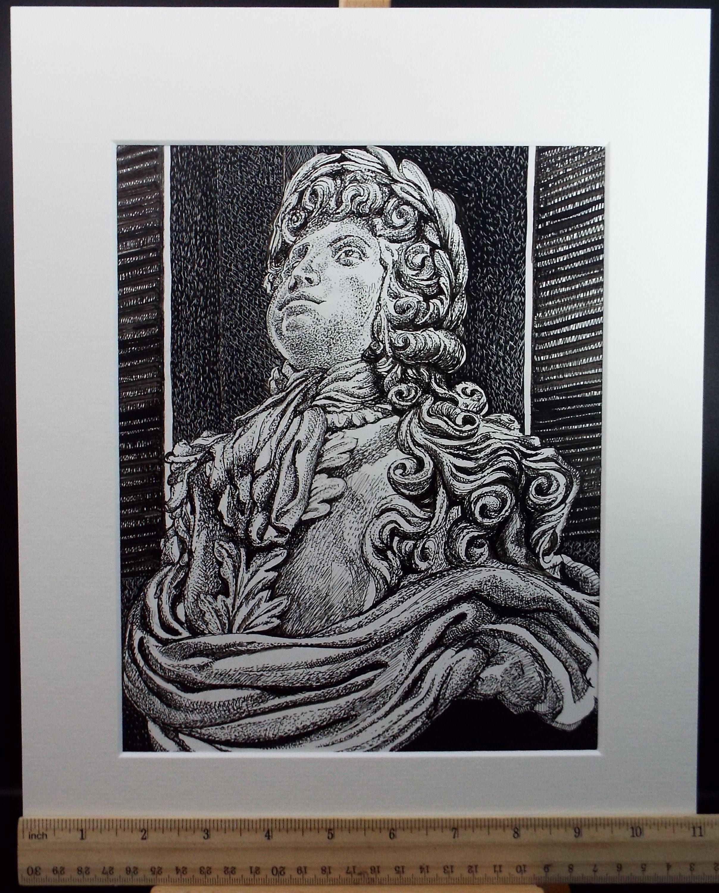 Original Scraperboard & Ink drawing, 'Figurehead', Lorraine Abraham RSMA (1941-2023), Circa 1990's