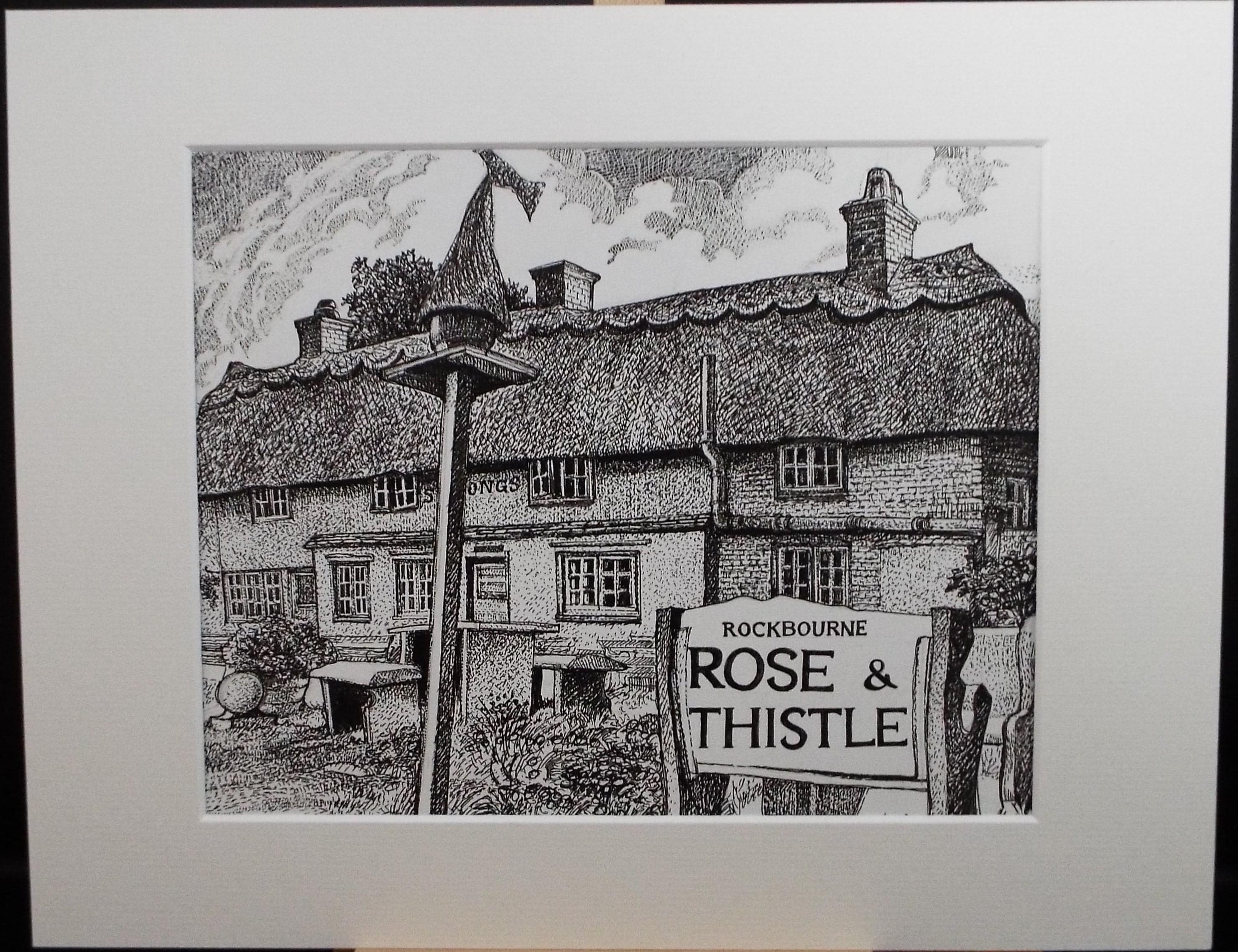 Original Scraperboard & Ink drawing, 'Rose and Thistle, Rockbourne', Lorraine Abraham RSMA (1941-2023), Dated 1991