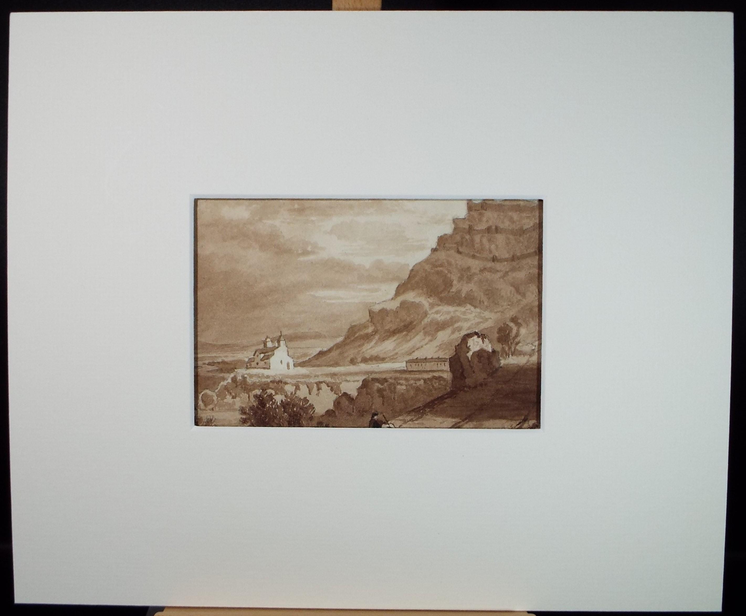 Original Watercolour, 'Escarpment with Buildings below', unknown artist, Dated 1880