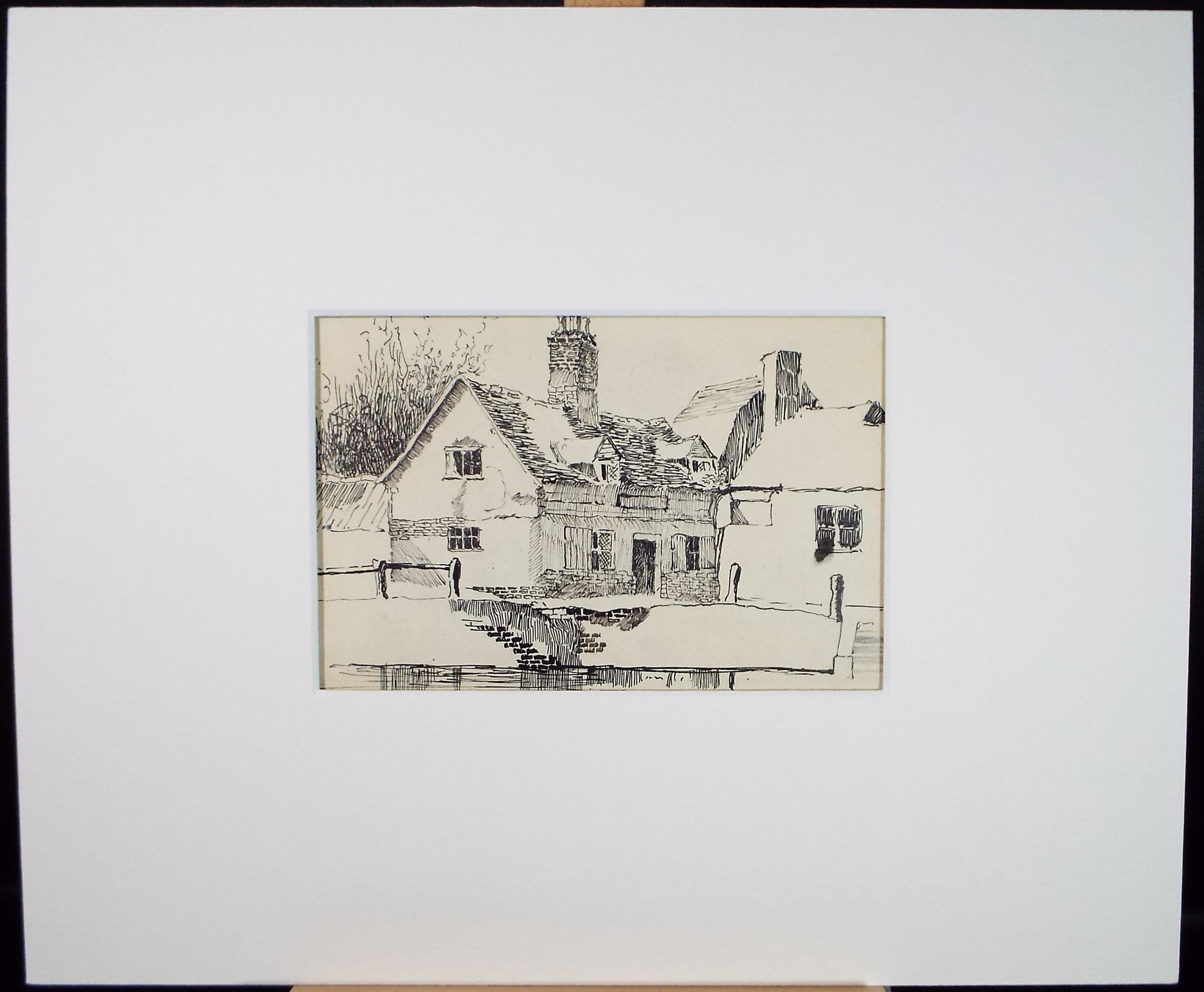 Original Pen & Ink , 'Farm Buildings', Artist Unknown, Dated 1901