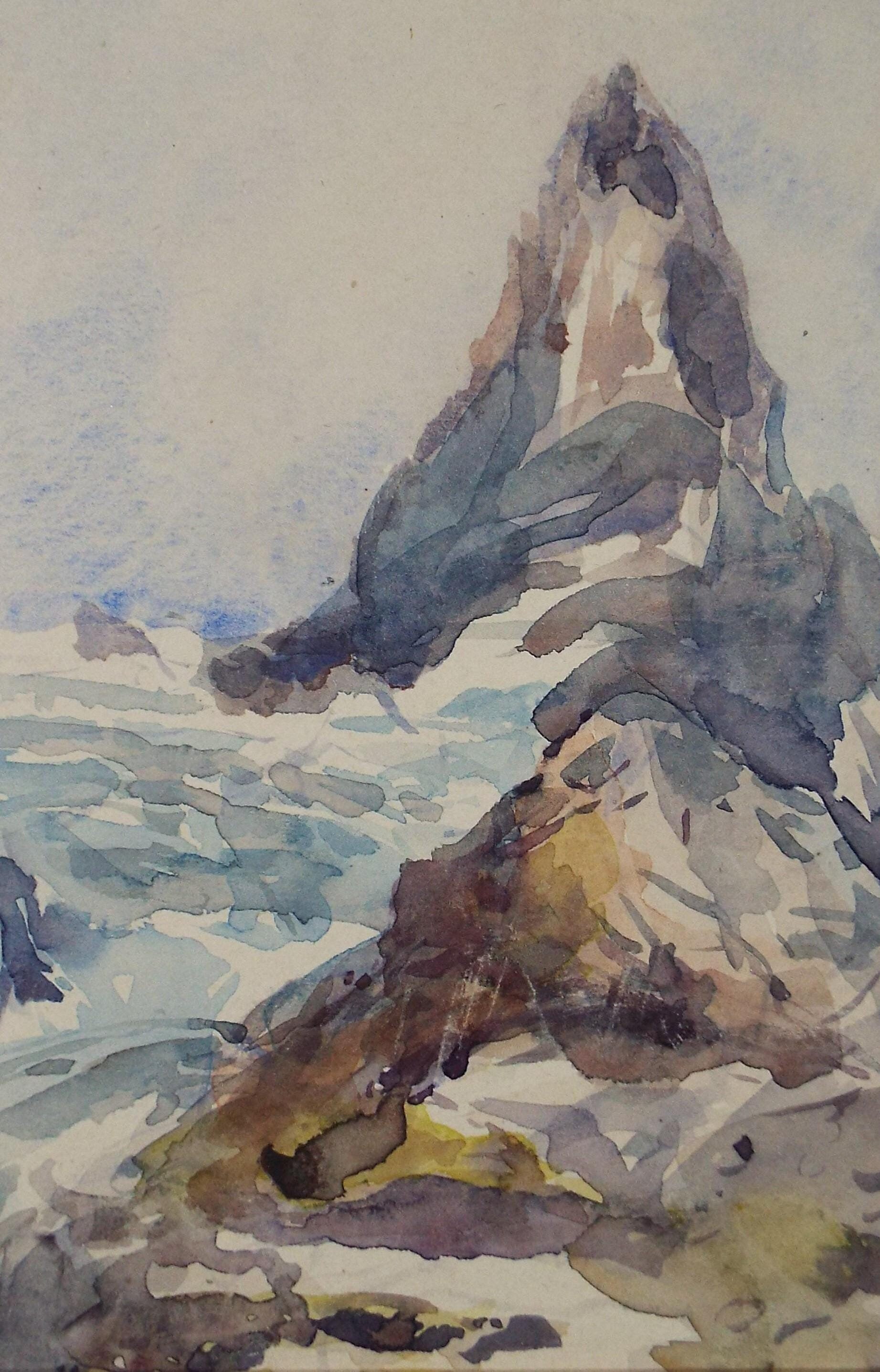 Original Watercolour, 'Mountain Peak', Artist Unknown, circa 1890