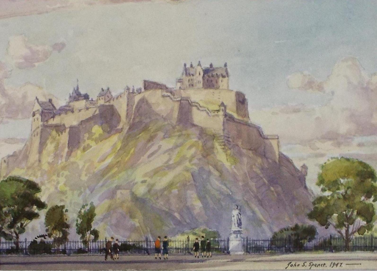 Original Watercolour ,'Edinburgh Castle from Princes Street', John S. Spence, Dated 1947