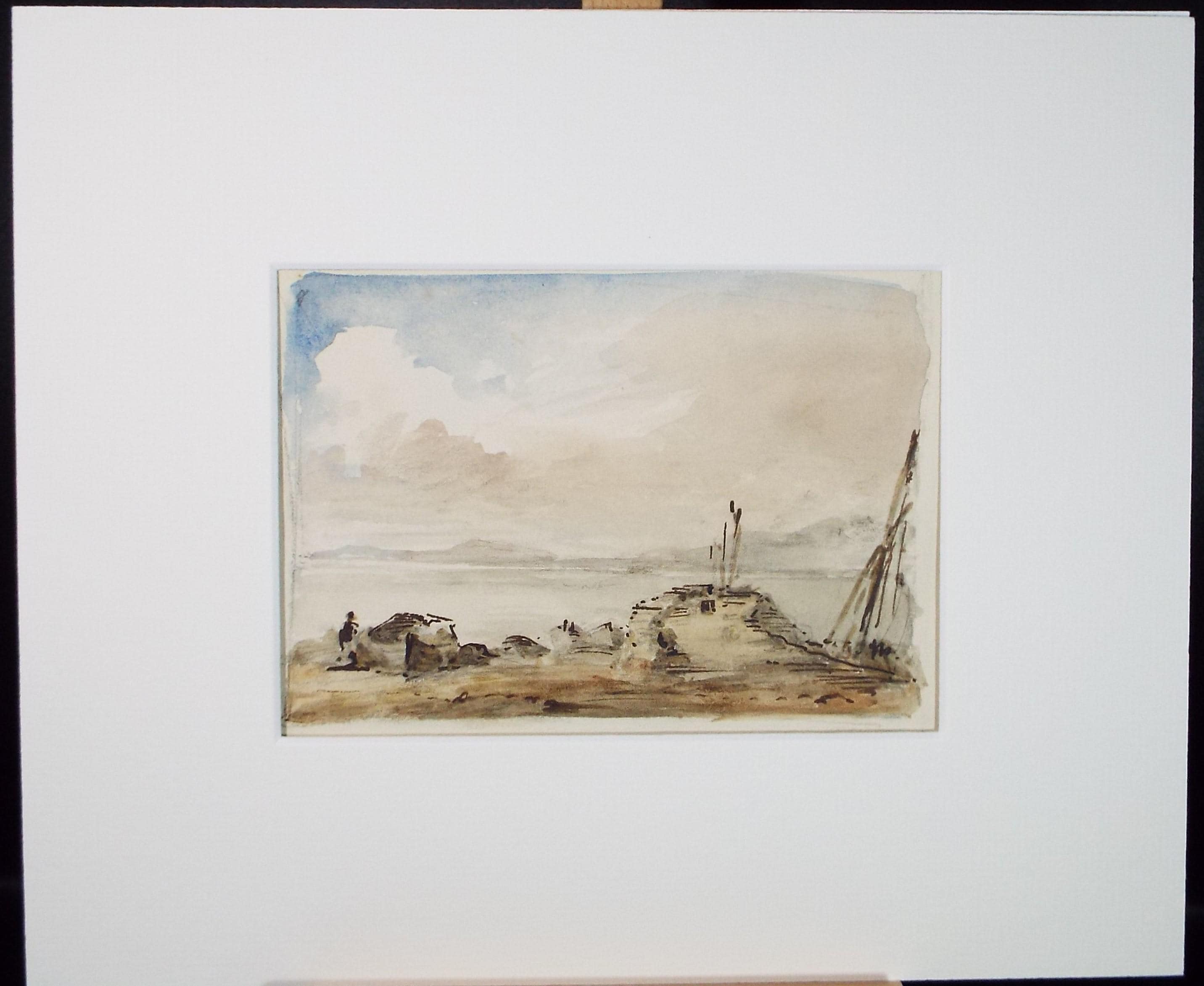 Original Watercolour on paper, 'Figures on a Rocky Shore', Unknown Artist, circa 1890's - Marine Landscape