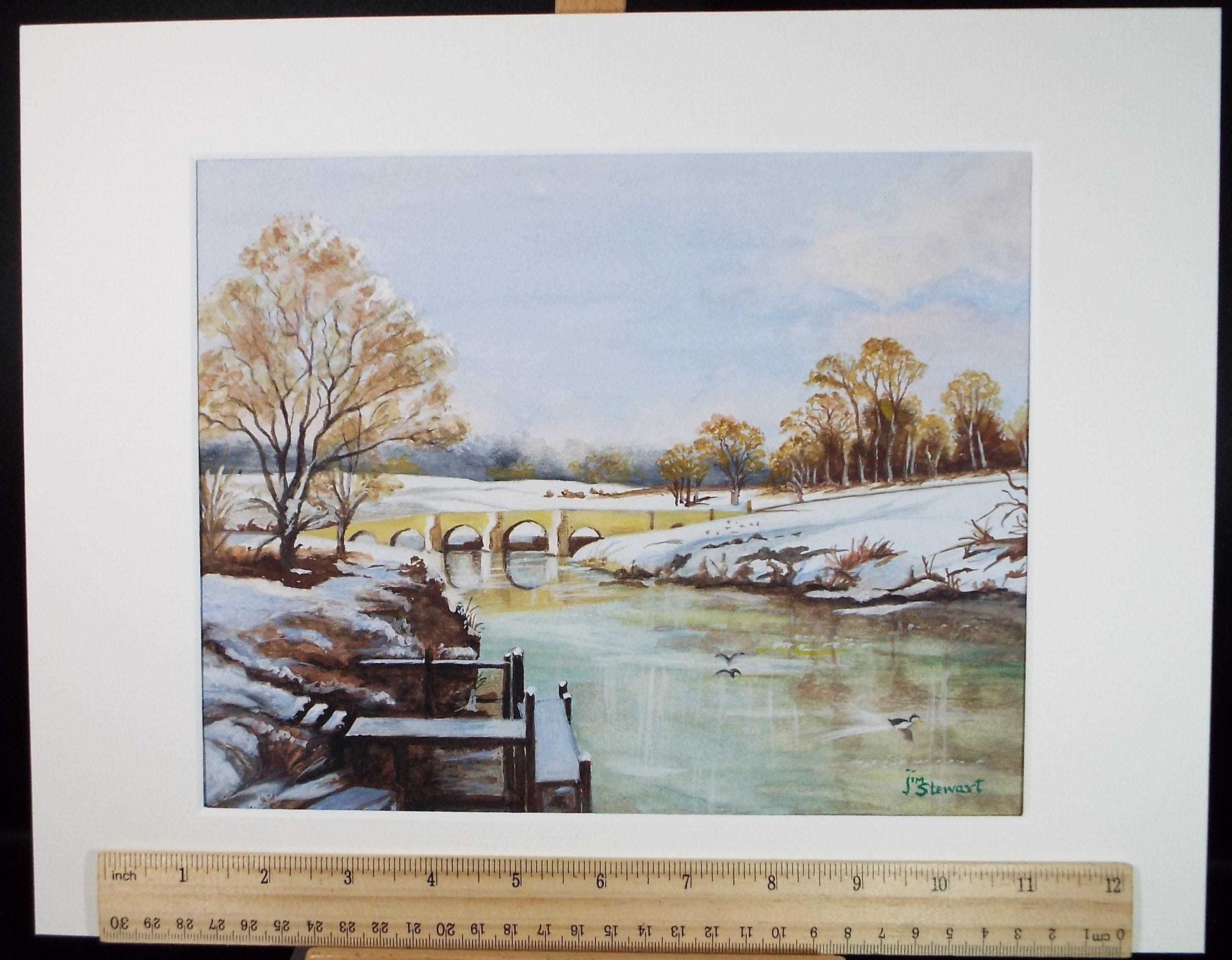 Original Watercolour, 'Lake in Winter', c1980, Jim Stewart