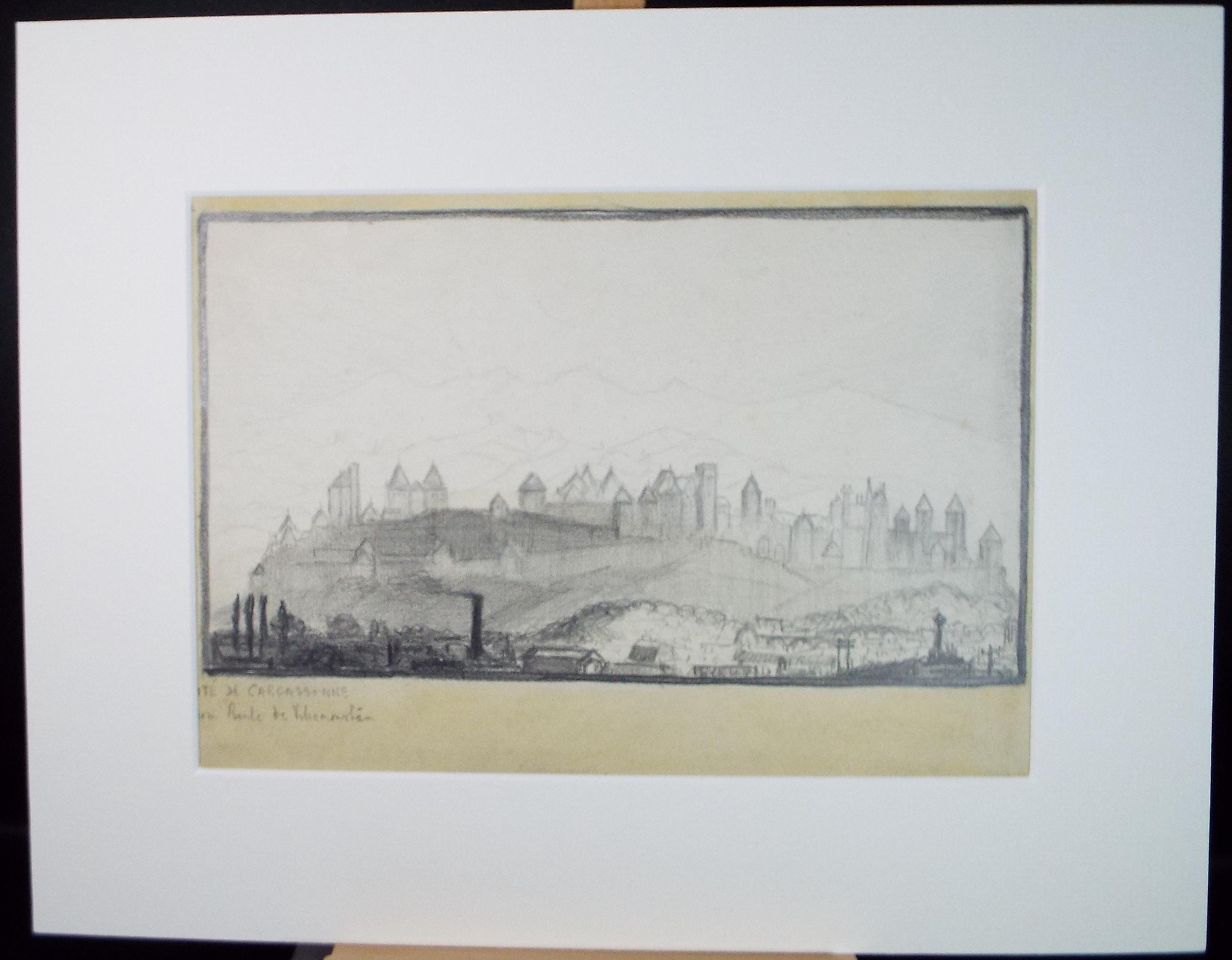 Original Pencil drawing, 'Cite de Carcassonne', C B Farrar, Late 19th Century