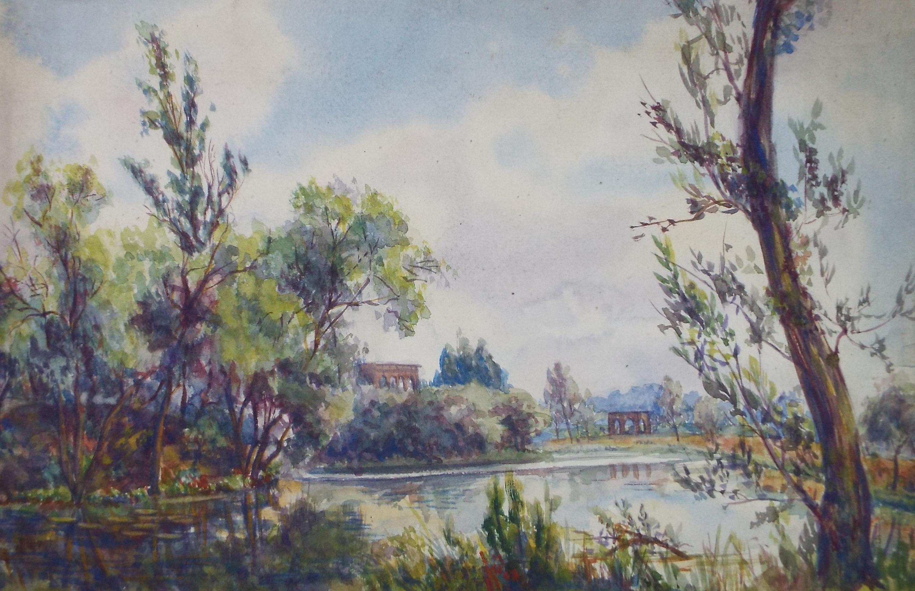 Original Watercolour 'River Landscape', Artist unknown, circa 1900