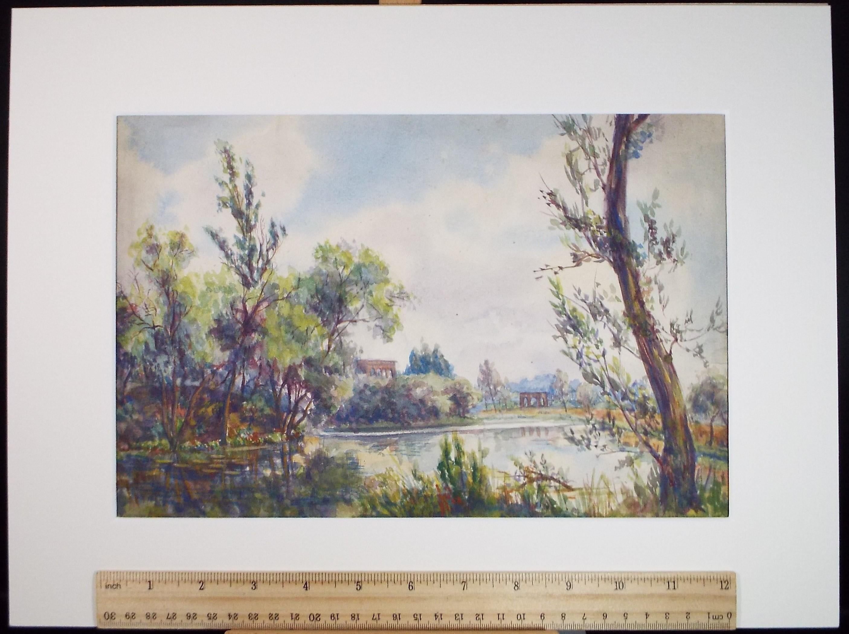 Original Watercolour 'River Landscape', Artist unknown, circa 1900