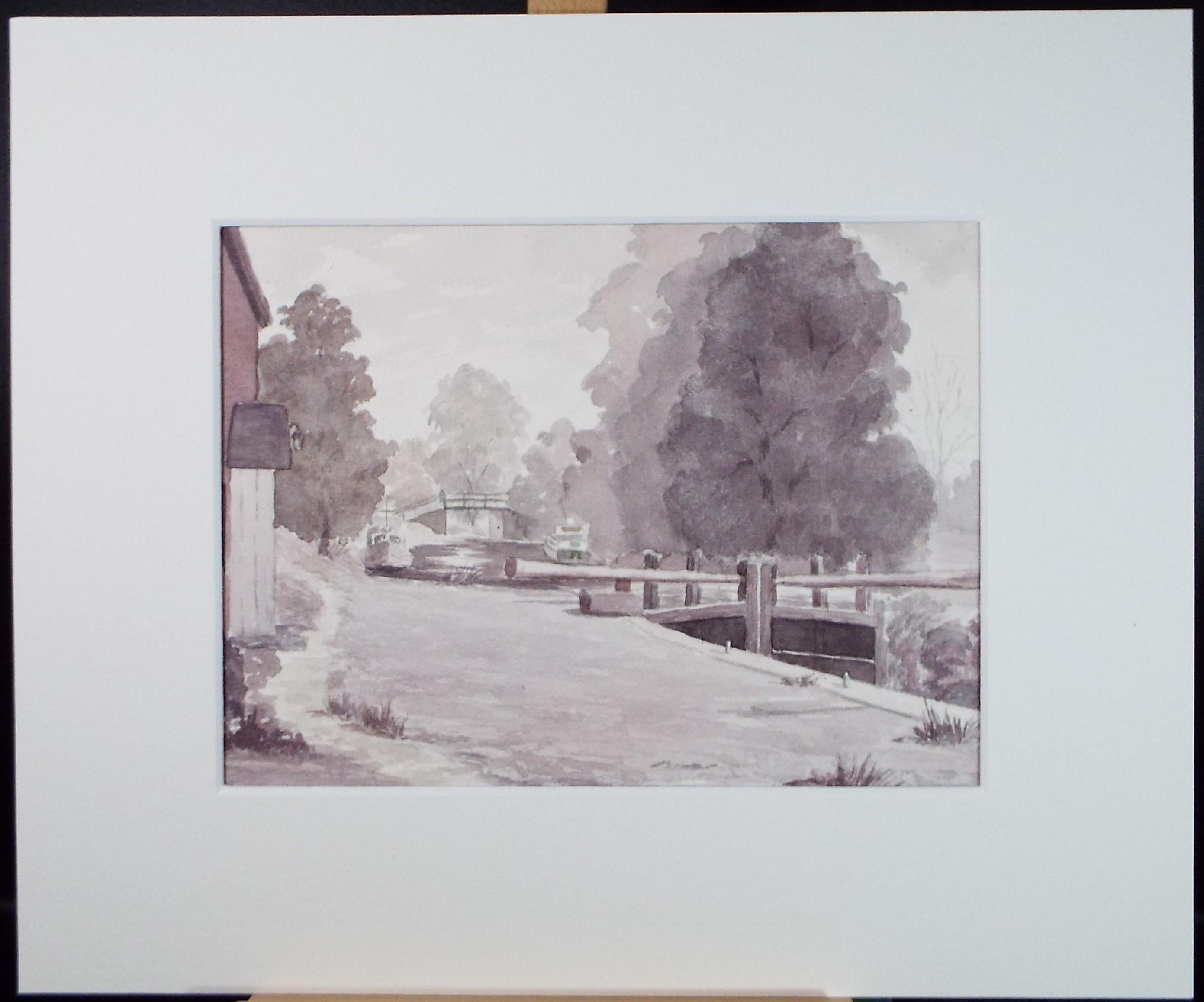 Original Watercolour, 'Canal Lock', 1975, M Saliba