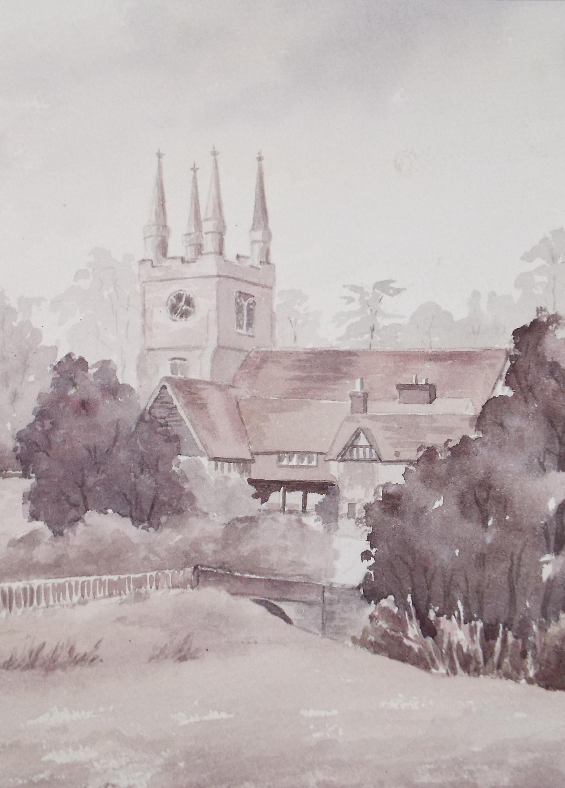 Original Watercolour, 'Sussex Church', Dated 1975, M Saliba