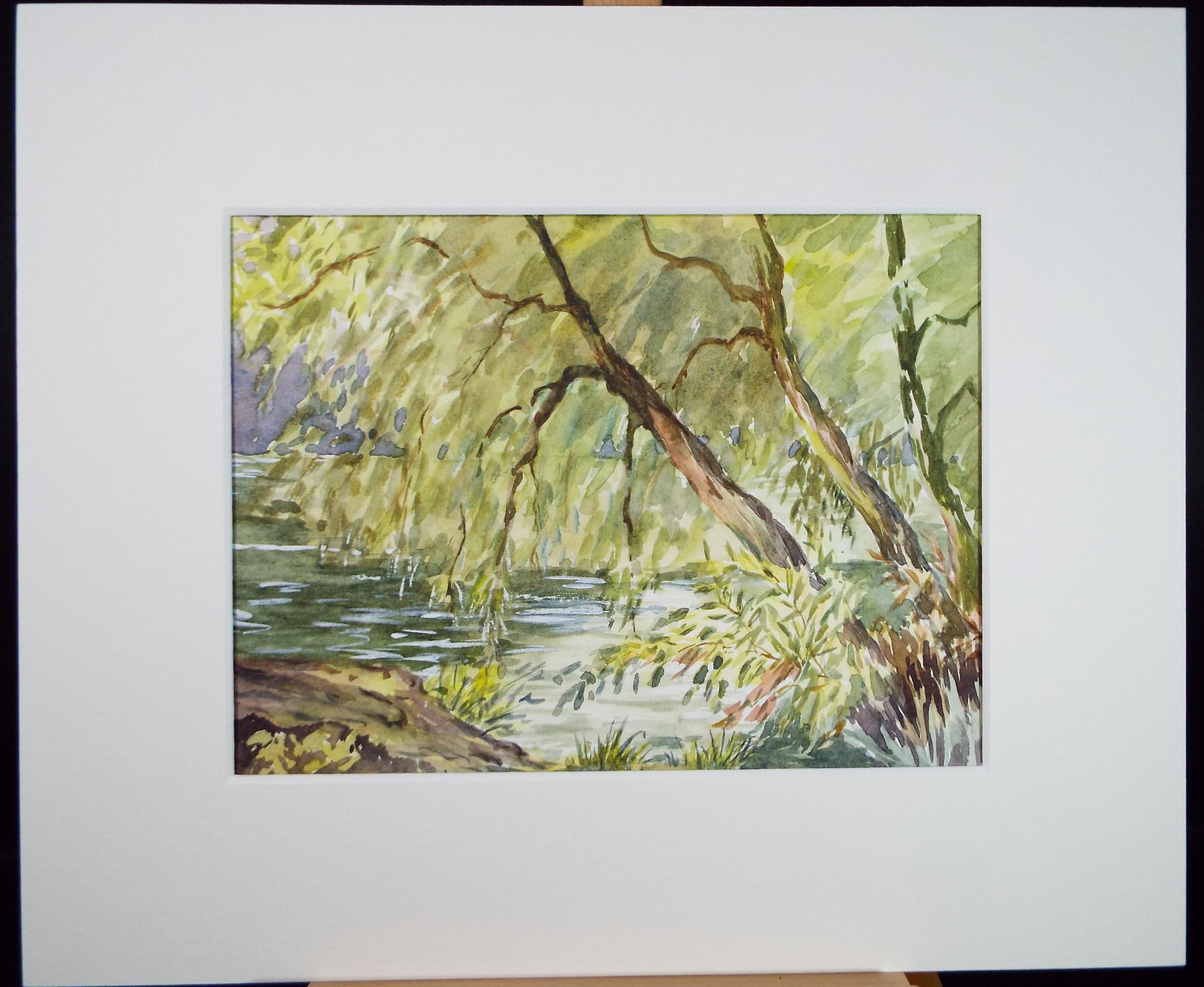 Original Watercolour, 'Willows, Sonning on Thames', Artist Unknown, Dated 1995