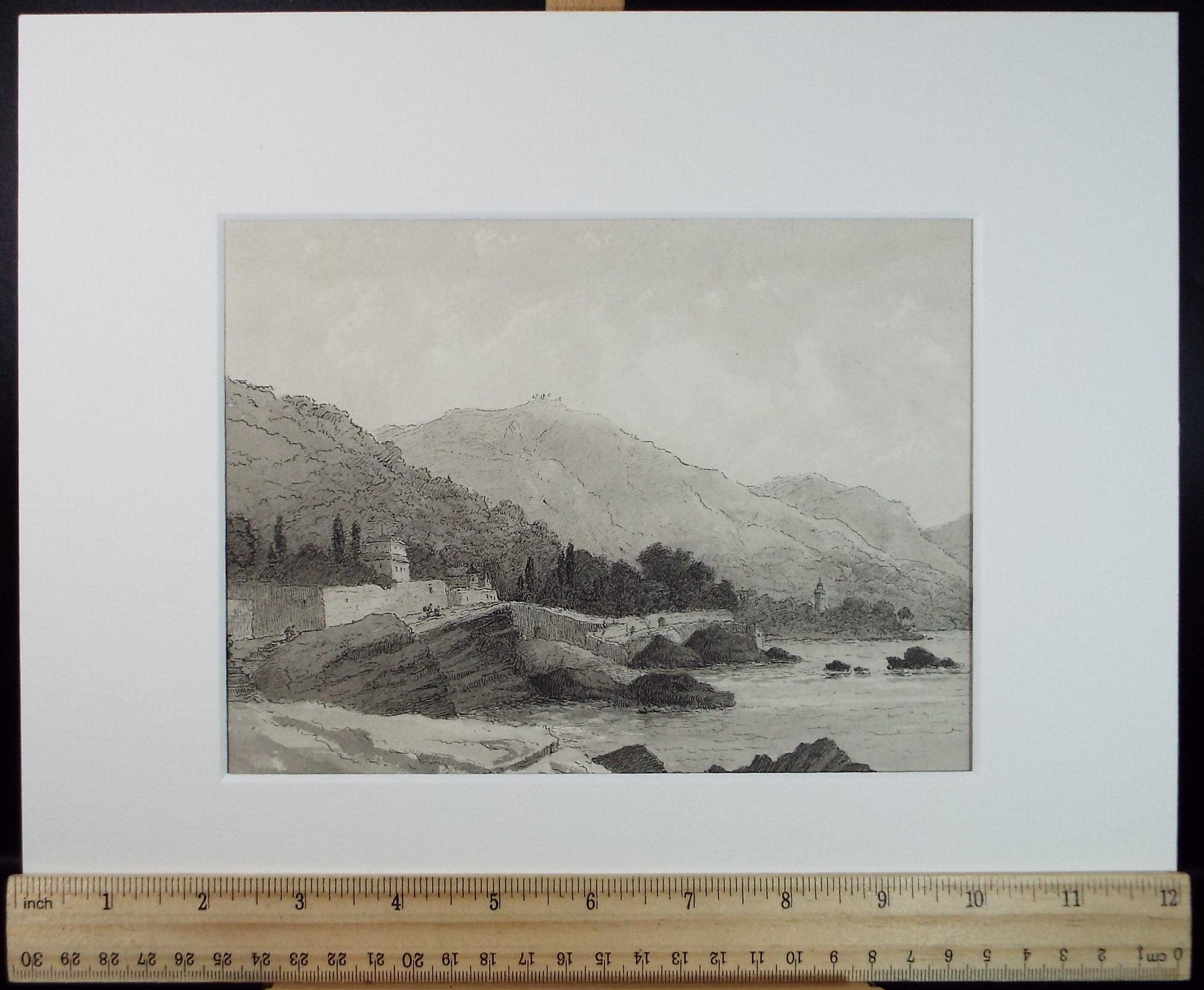 Original Watercolour & ink, ' Nervi, Italy', Dated 1788, Artist Unknown