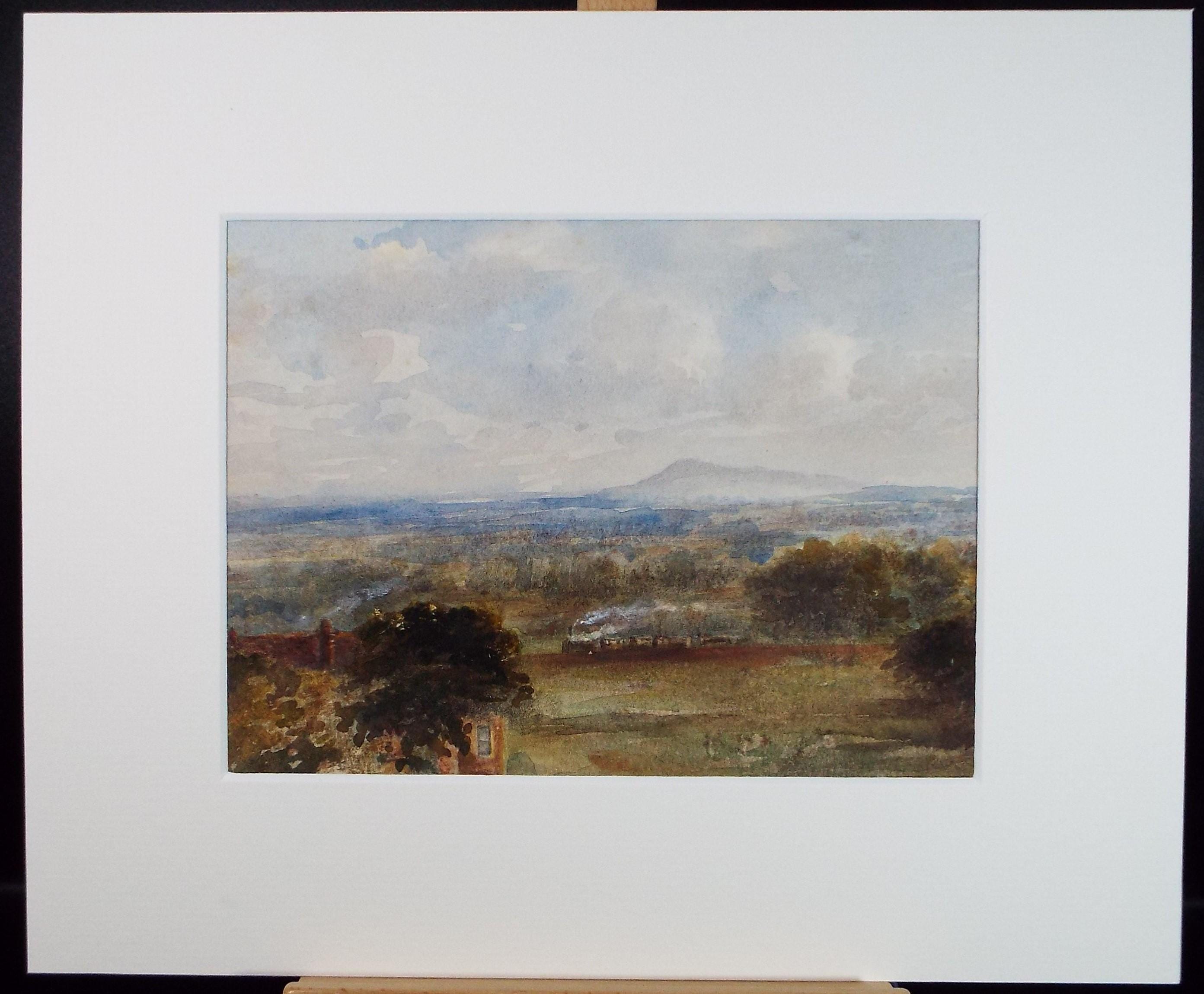 Original Watercolour, 'Landscape with Steam Train' , Artist Unknown, Circa 1860's