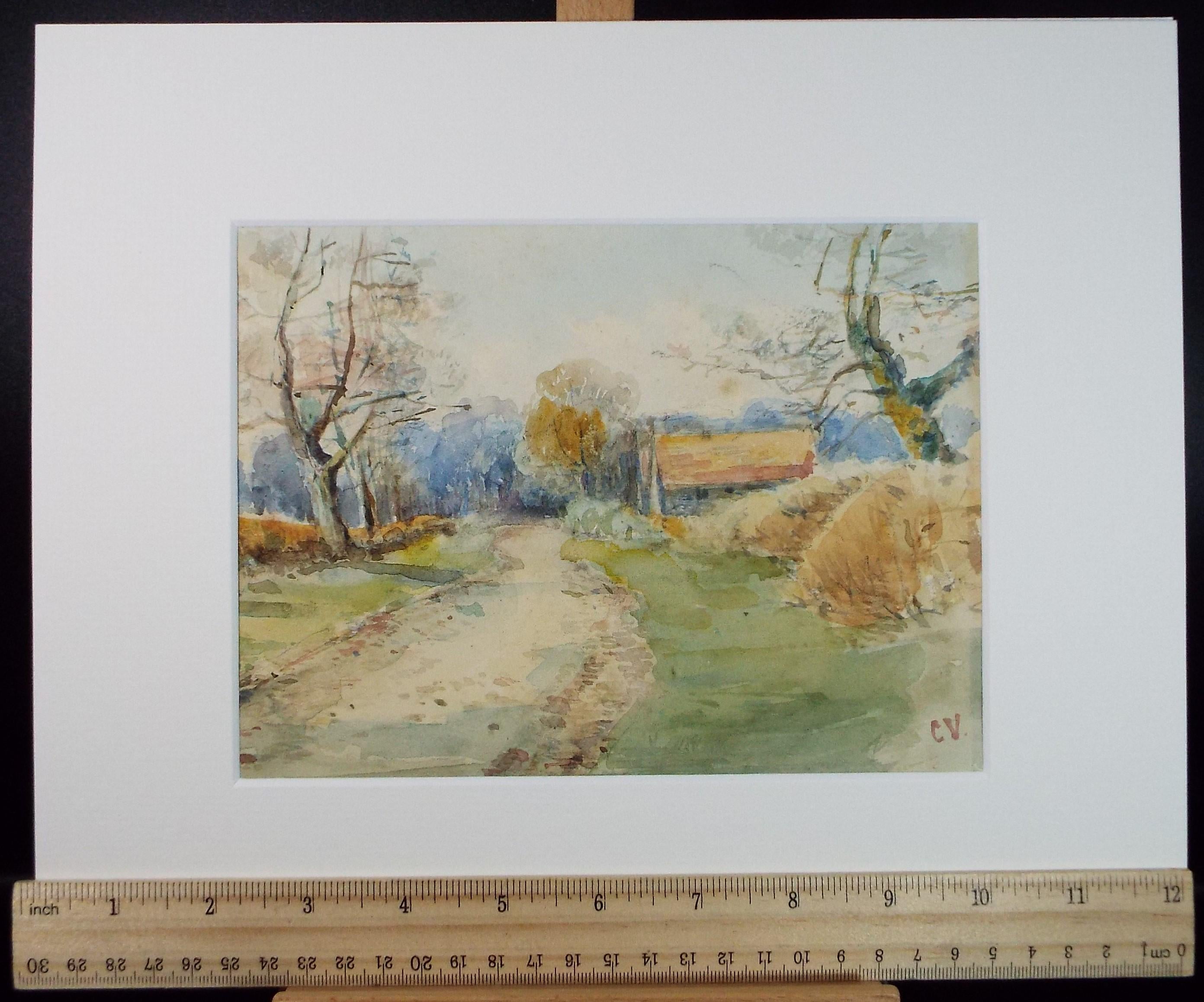 Original Watercolour, 'A Country Track', Circa 1880's, Initialled C.V.