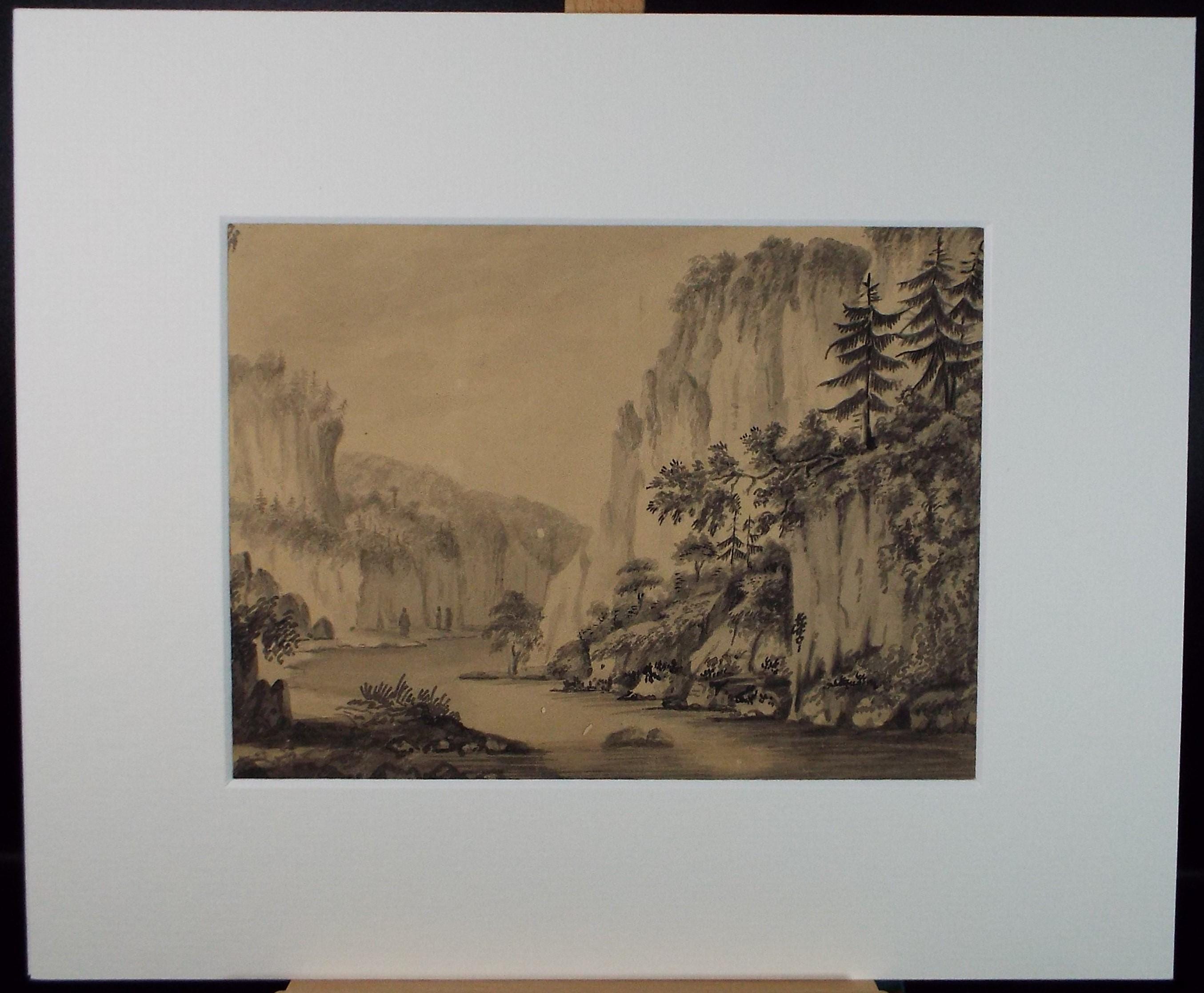 Original Watercolour, 'Valley Gorge with Figures', Dated 1810, Unknown artist