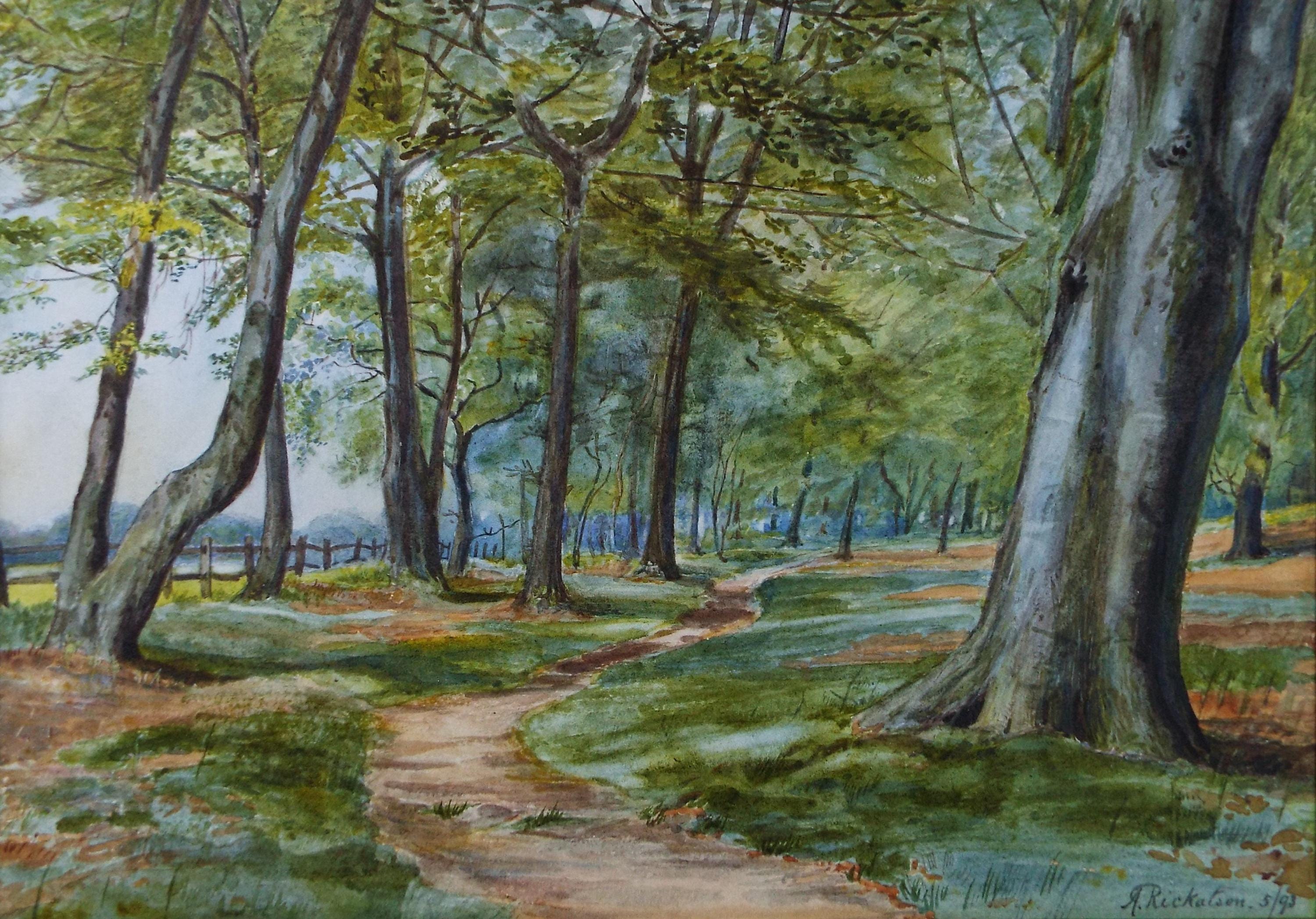 Original Watercolour, 'Track through Woodland', Dated 1893, A Rickatson