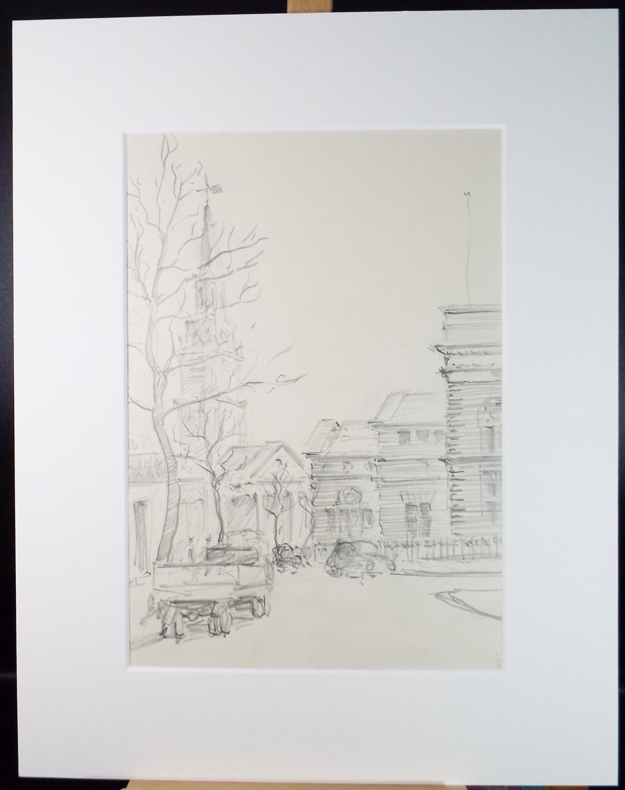 Original Pencil Drawing, 'View from Charing Cross Road', Artist Unknown, Circa 1950's