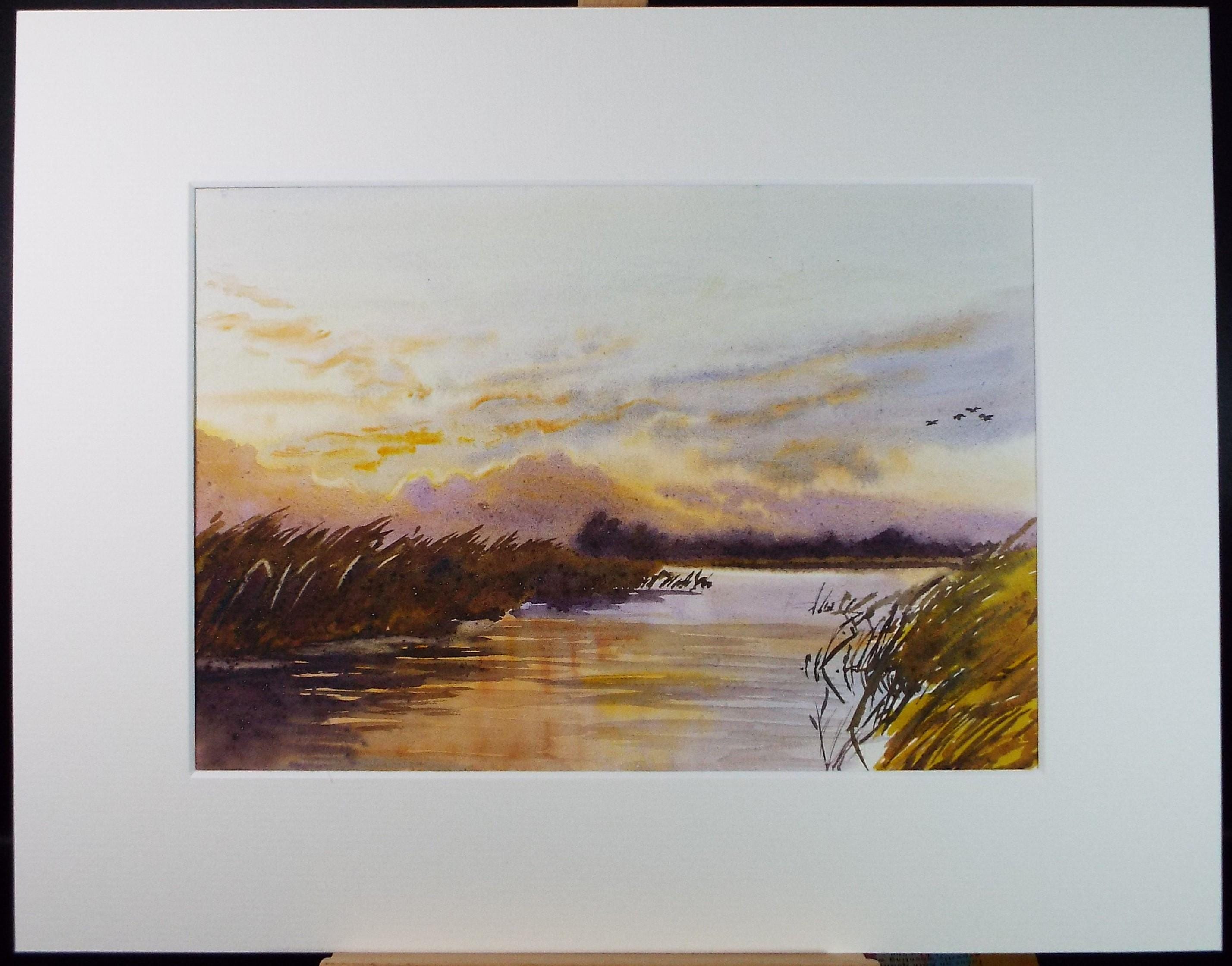 Original Watercolour on Paper, 'Norfolk Broads', Circa 1915 , Artist Unknown