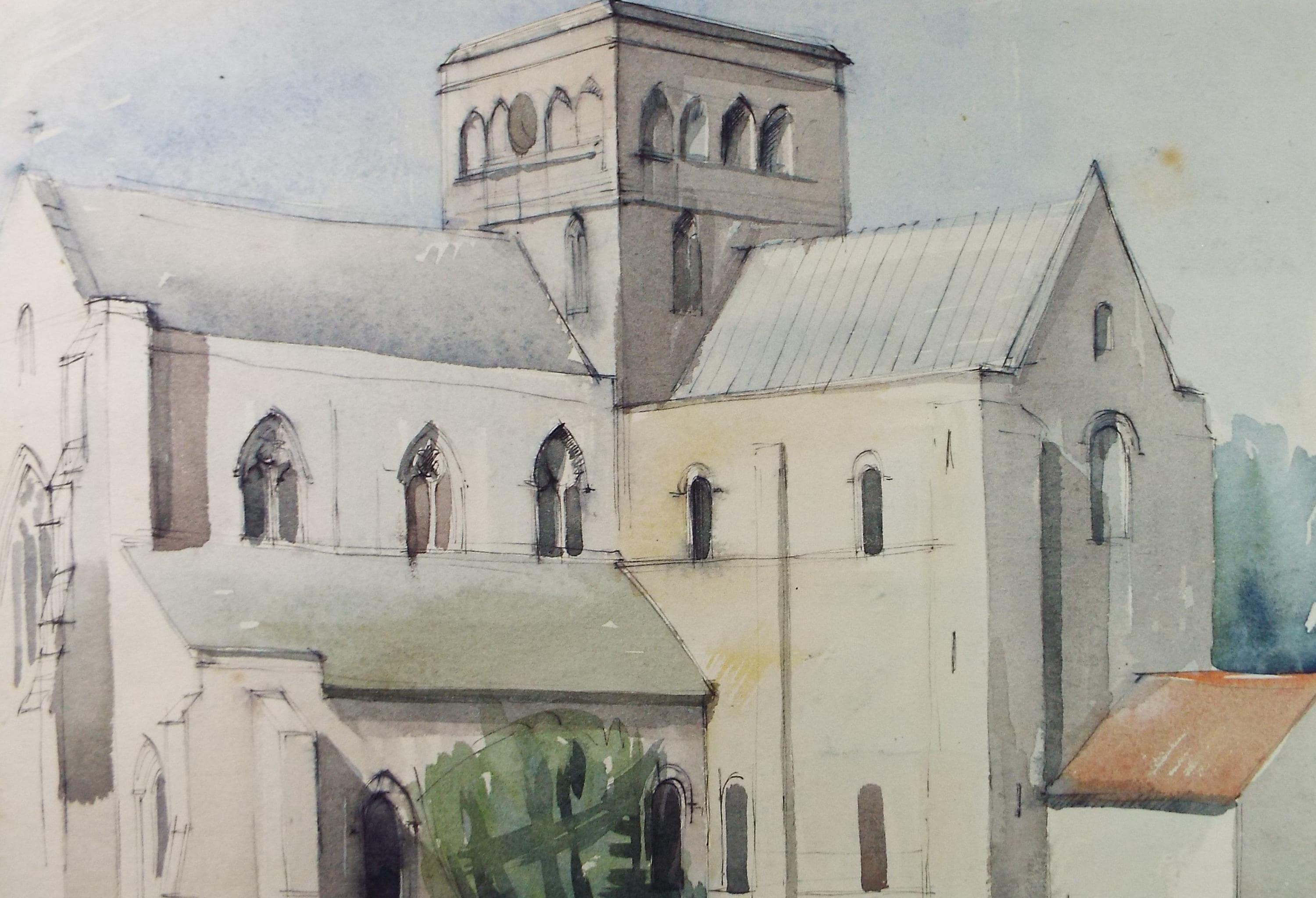 Original Watercolour, 'St Cross Church, Winchester, c1950's, Artist Unknown