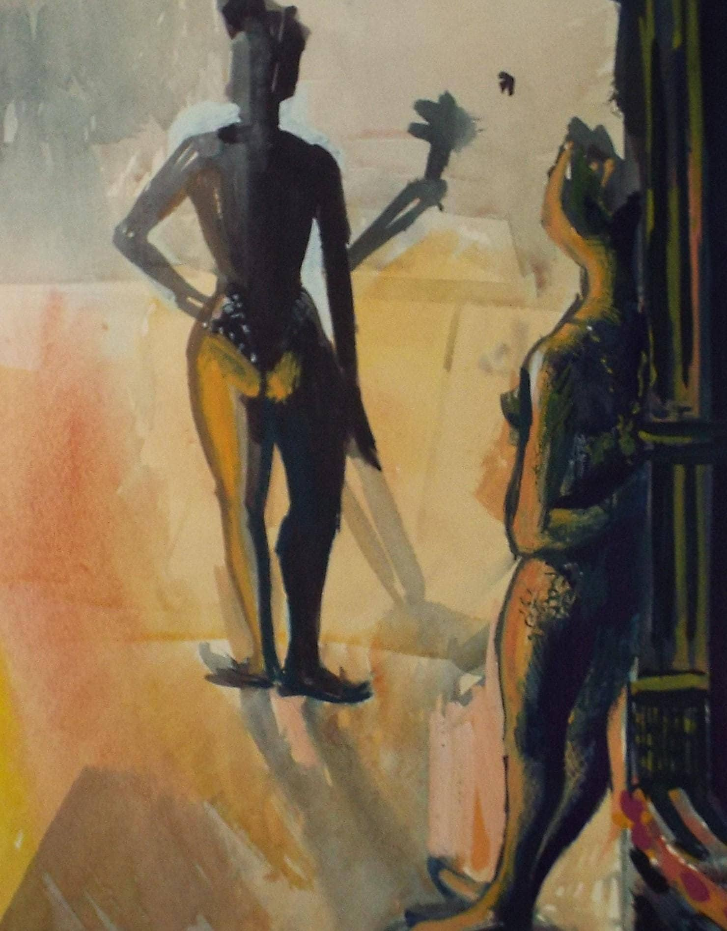 Original Watercolour, 'Figures in the Wings', Artist Unknown, circa 1950's